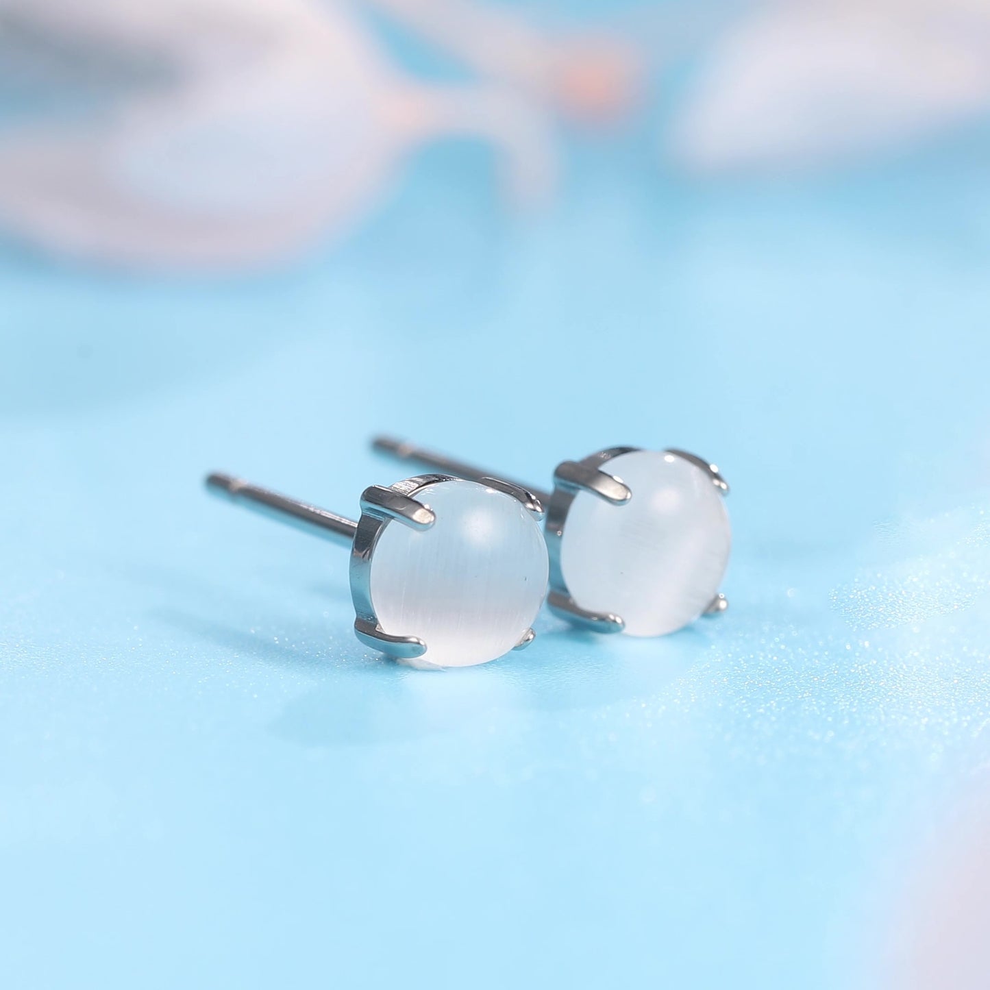 Limerencia Pure Titanium Hypoallergenic Earrings,Opal/Moonstone/Cat's Eye/Blue Turquoise Stud Earrings, Implant Grade|Delicate Jewelry For Sensitive Ears (5mm, Cat's Eye)