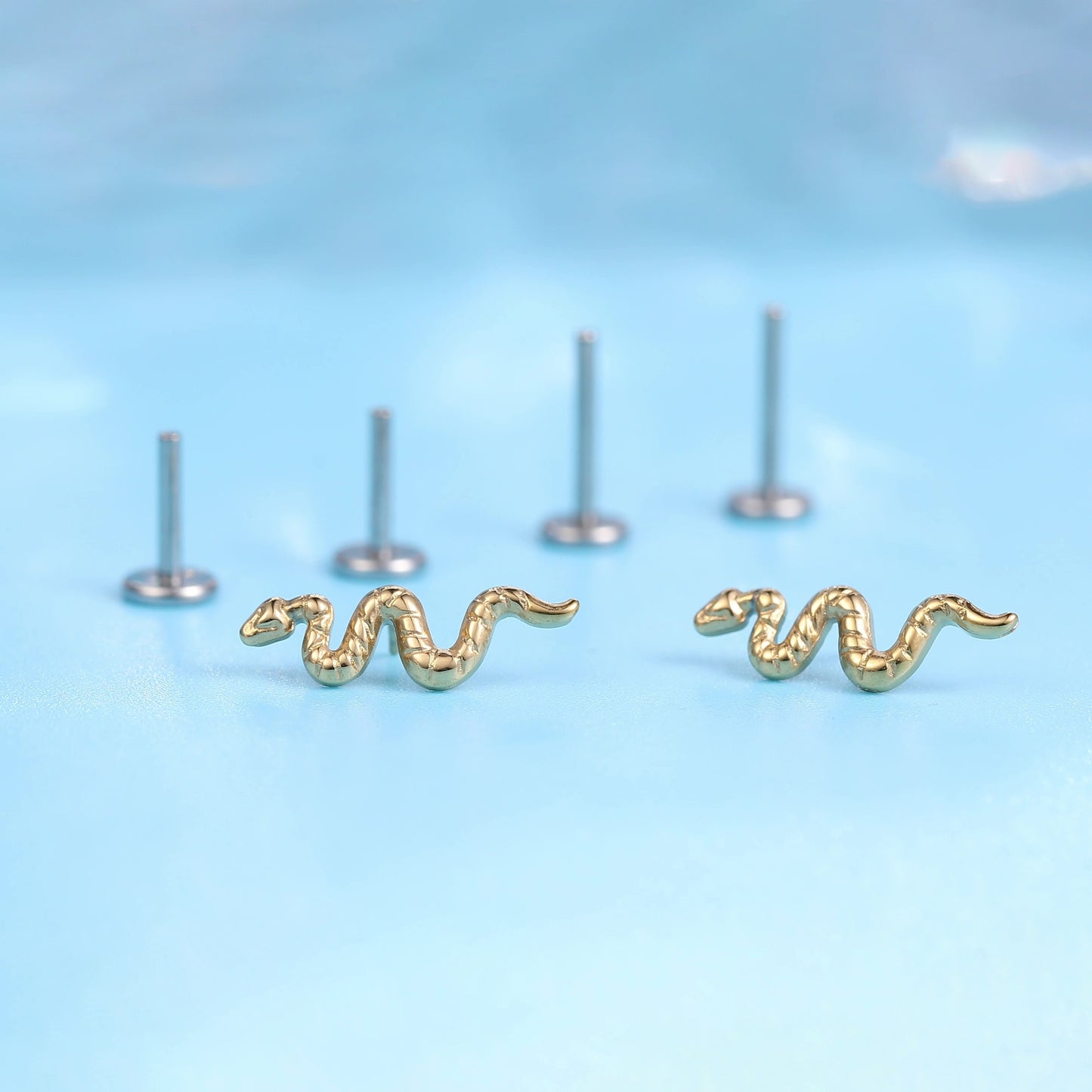 Limerencia G23 Hypoallergenic 18g Flat Back Stud Earrings | F136 Implant Grade Titanium Press Fit Threadless Push Pop in Cartilage Helix Labret Lip Monroe Tragus Piercing Studs- Snake