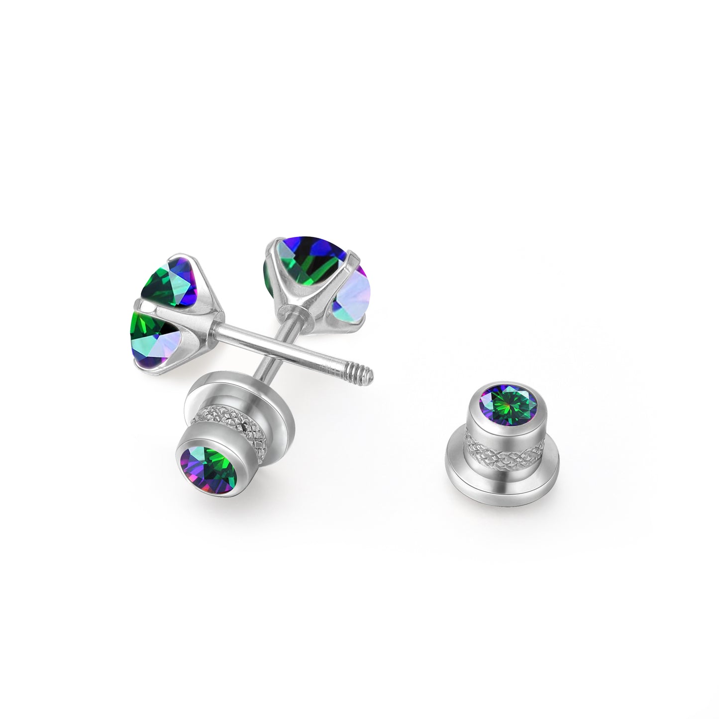 Limerencia Titanium Hypoallergenic Earrings Studs G23 for Women 5A Cubic Zirconia Helix Screw Back Implant Grade F136 Piercing Earrings for Sensitive Ears (Rainbow Quartz)