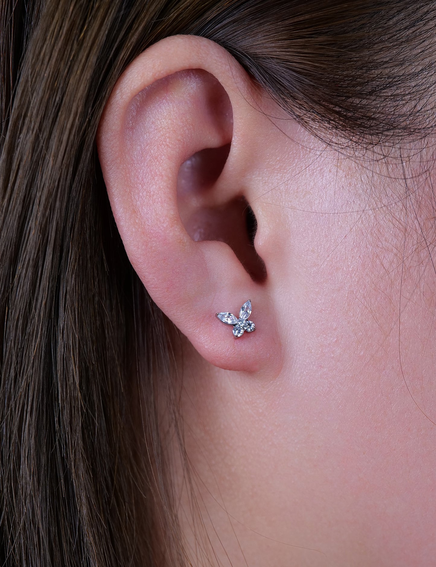 limerencia Hypoallergenic G23 Implant Grade Titanium Screw Back Earrings Tragus 20G Helix F136 Piercing Post for Girls' Sensitive Ears Cartilage- Butterfly White CZ