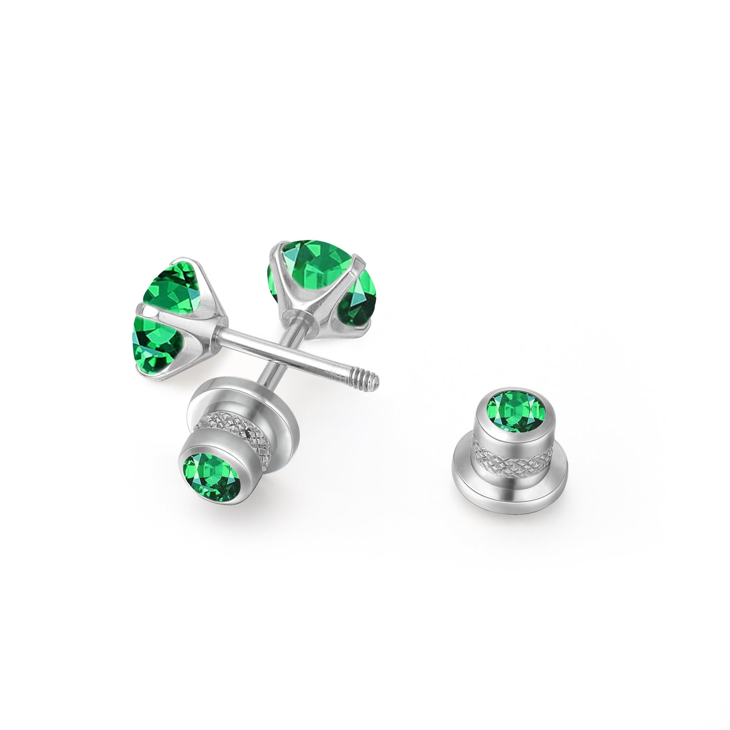 Limerencia Titanium Hypoallergenic Earrings Studs G23 for Women 5A Cubic Zirconia Helix Screw Back Implant Grade F136 Piercing Earrings for Sensitive Ears (Green)