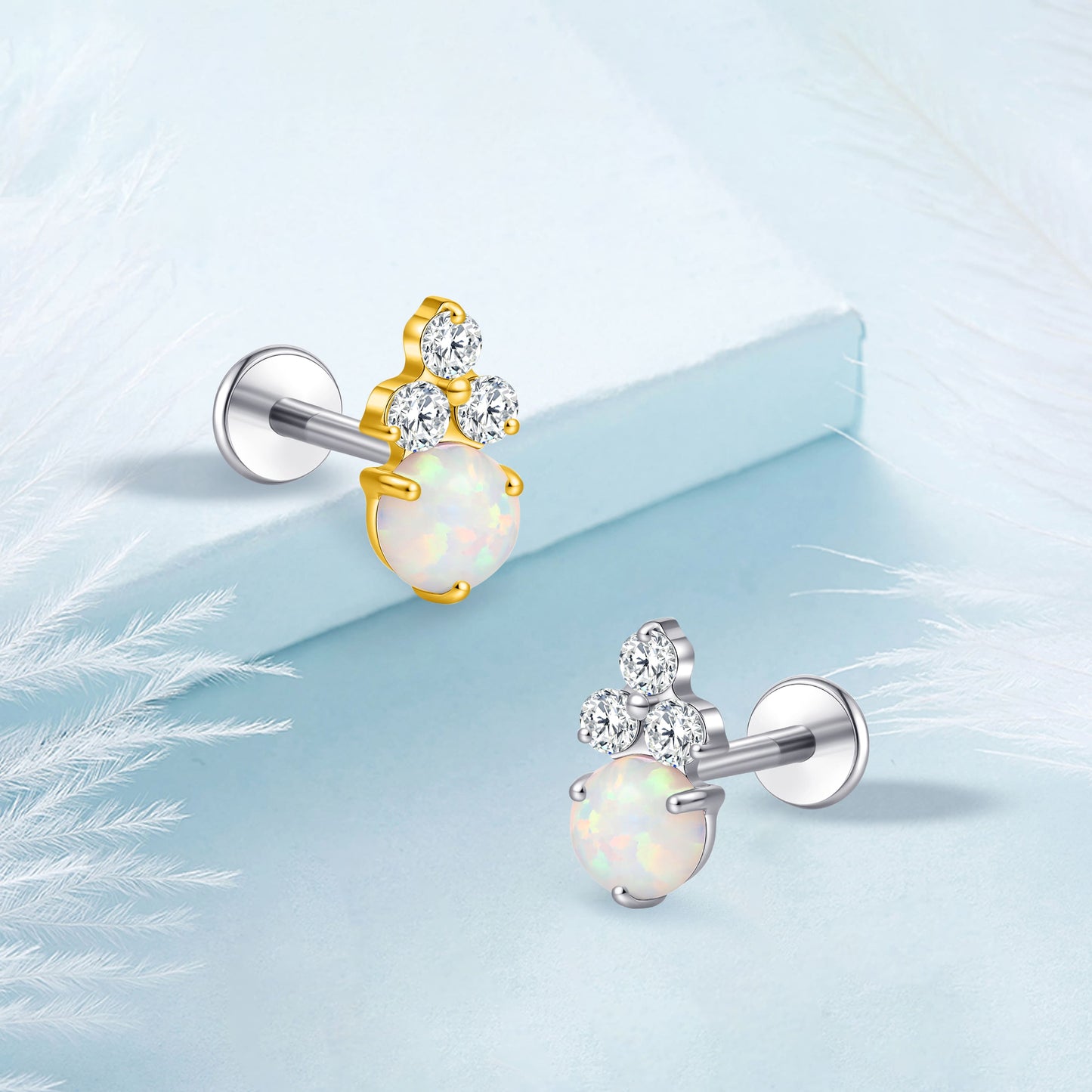 Bijou piercing corps titane Limerencia 18G, clou dos plat à filetage interne pour tragus, hélix, cartilage, conque et méduse, mixte homme femme, 1 pièce à 3 zirconiums