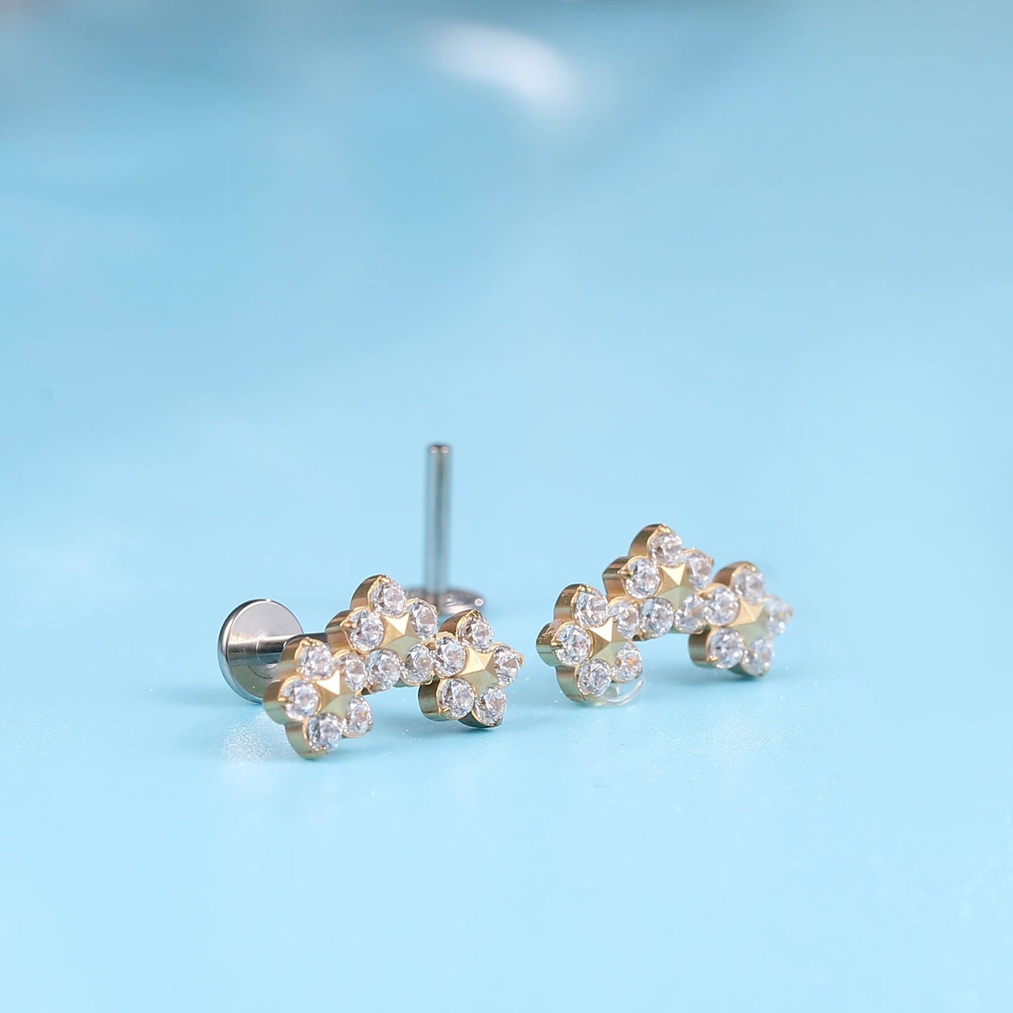 limerencia 18g Titanium Internally Threaded Tragus Piercing Jewelry CZ Top Flat Back Piercing Nose Studs Earring, Helix, Cartilage, Labret, Monroe for Women or Men- Triple Flowe