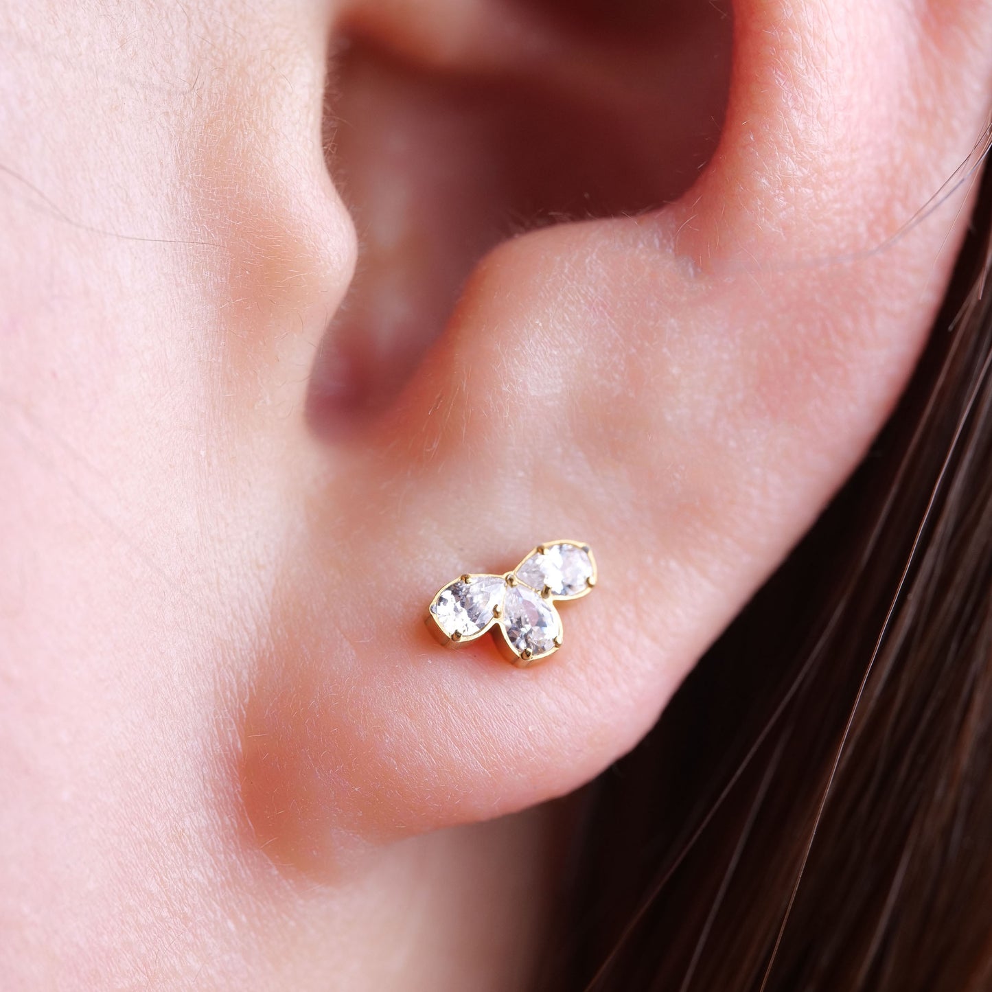 limerencia 18g Titanium Internally Threaded Tragus Piercing Jewelry CZ Top Flat Back Piercing Nose Studs Earring, Helix, Cartilage, Labret, Monroe for Women or Men- Three Water Drops