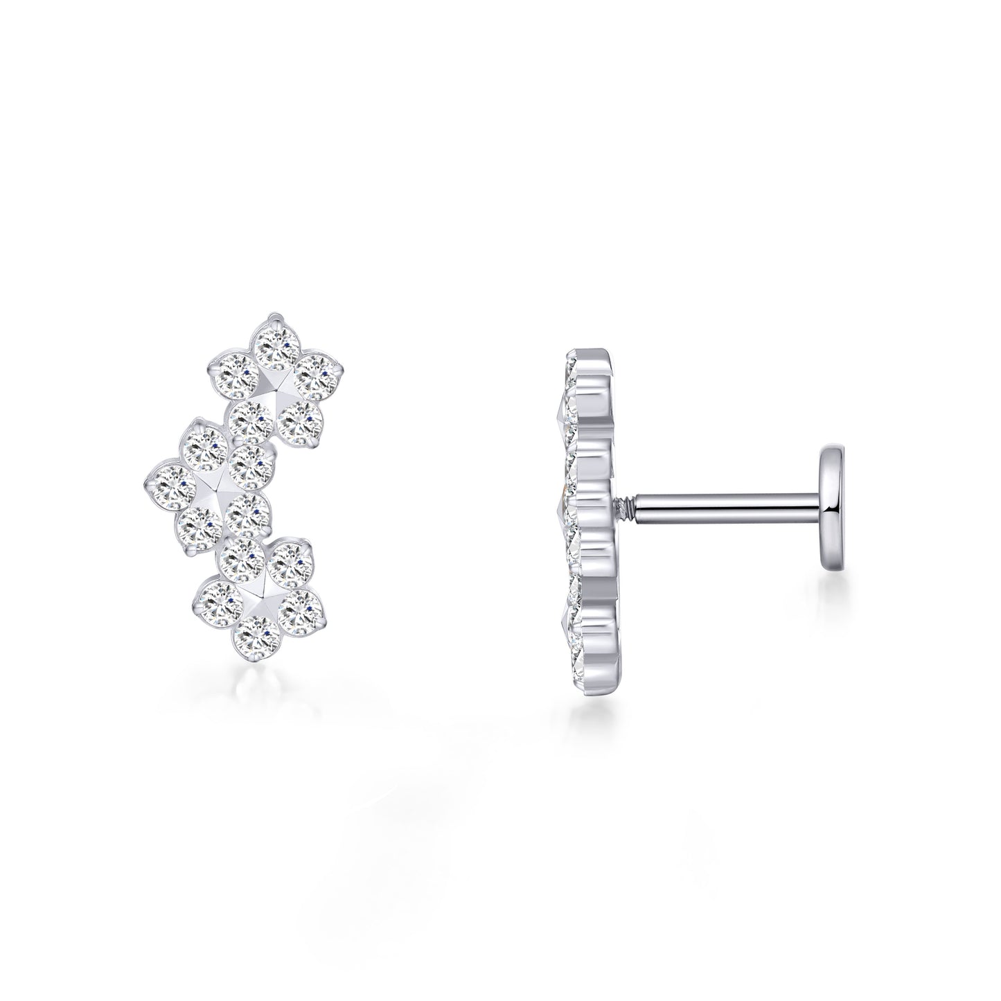 limerencia 18g Titanium Internally Threaded Tragus Piercing Jewelry CZ Top Flat Back Piercing Nose Studs Earring, Helix, Cartilage, Labret, Monroe for Women or Men- Triple Flowe