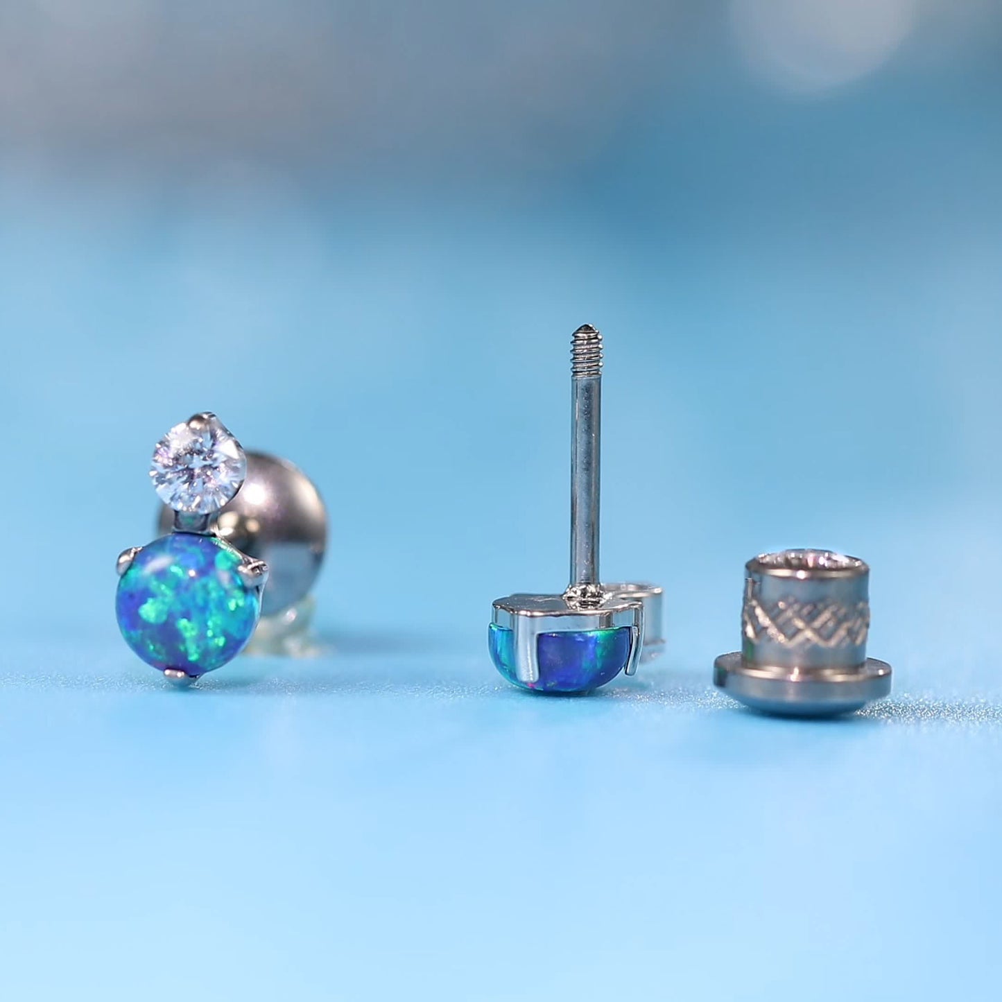 limerencia Hypoallergenic G23 Implant Grade Titanium Screw Back Earrings Tragus 20G Helix F136 Piercing Post for Girls' Sensitive Ears Cartilage- CZ + Green Opal