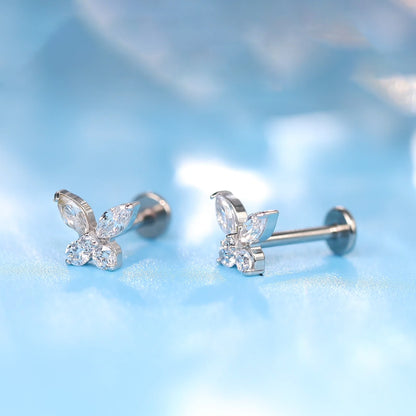 limerencia G23 Hypoallergenic 18g Flat Back Stud Earrings | F136 Implant Grade Titanium Press Fit Threadless Push Pop in Cartilage Helix Labret Lip Monroe Tragus Piercing Studs- Butterfly CZ