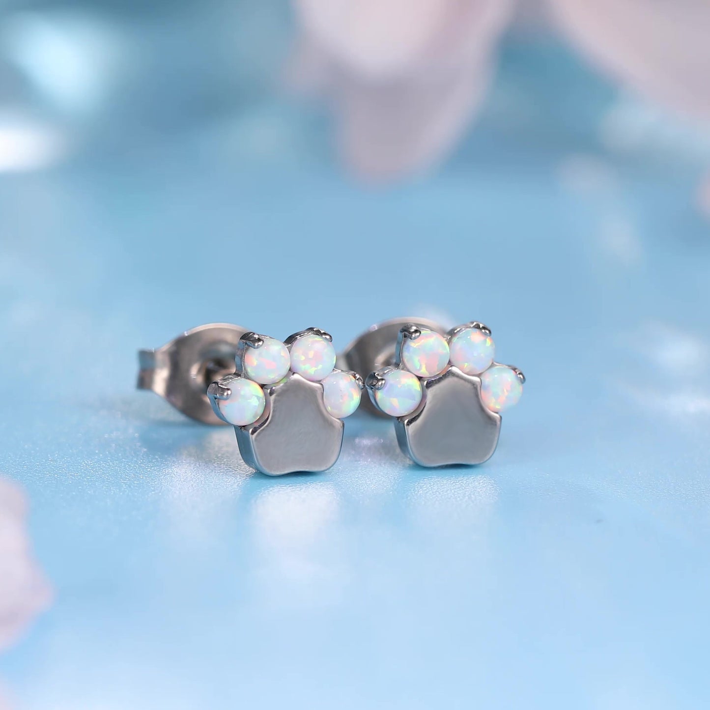 Limerencia G23 Pure Titanium Hypoallergenic Earrings | Cat Paws OPAL F136 Implant Grade Titanium Jewelry for Sensitive Ears