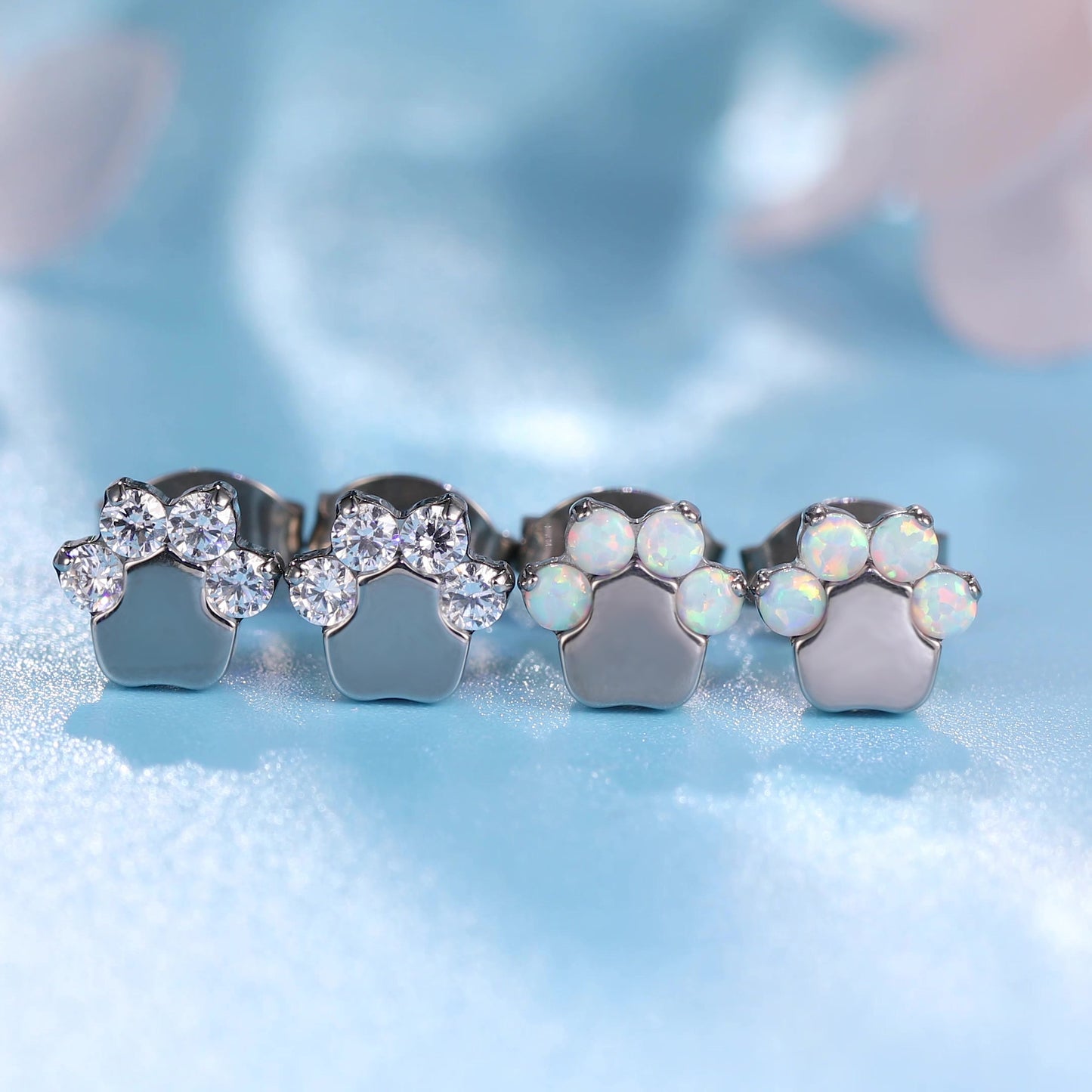 Limerencia G23 Pure Titanium Hypoallergenic Earrings | Cat Paws CZ F136 Implant Grade Titanium Jewelry for Sensitive Ears