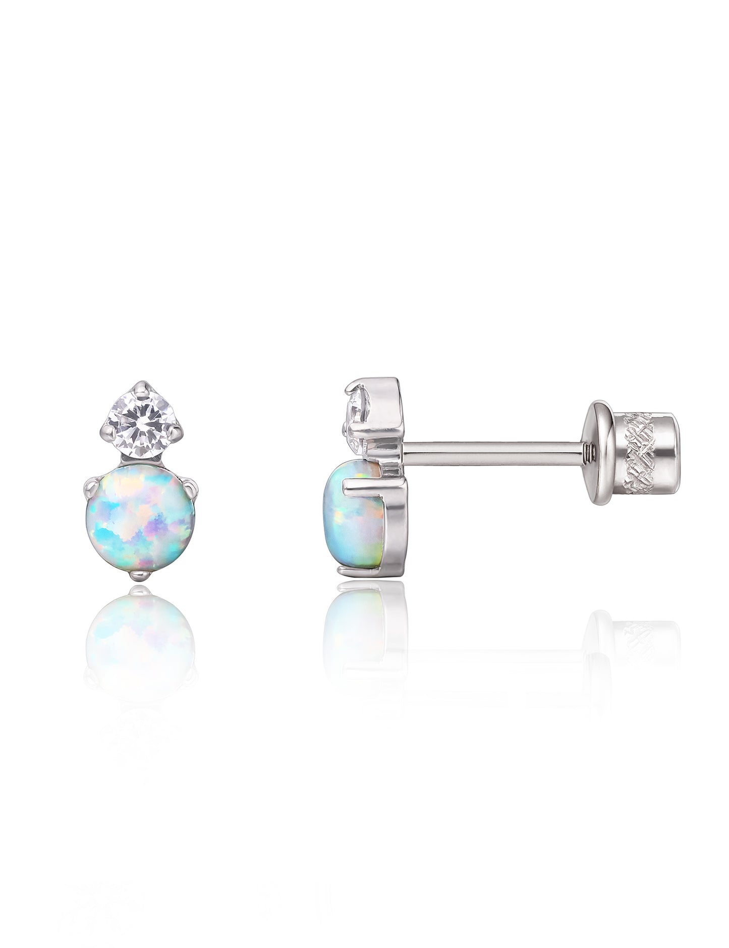 limerencia Hypoallergenic G23 Implant Grade Titanium Screw Back Earrings Tragus 20G Helix F136 Piercing Post for Girls' Sensitive Ears Cartilage- CZ + White Opal