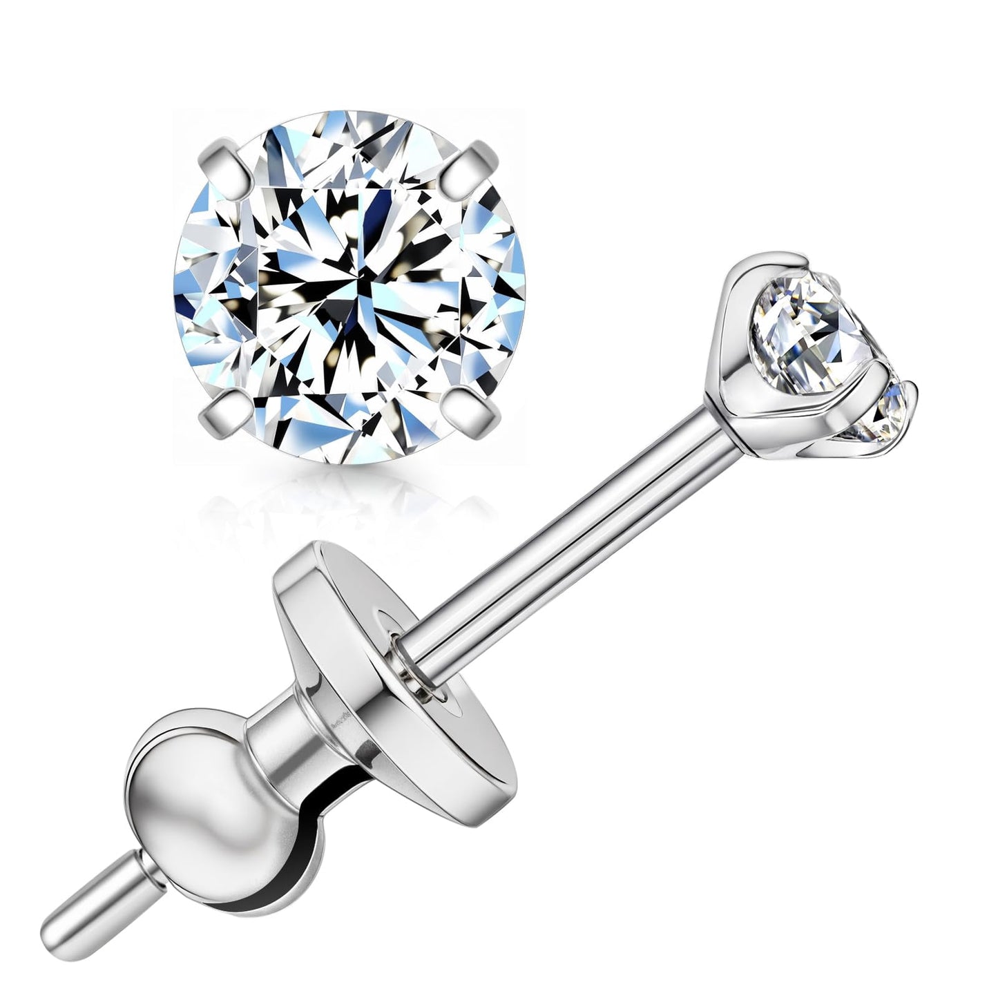 Limerencia Moissanite Stud Earrings for Women and Men,F136 Titanium Screw Back Earrings, Hypoallergenic Earrings for Daily Wear,Silver 3mm