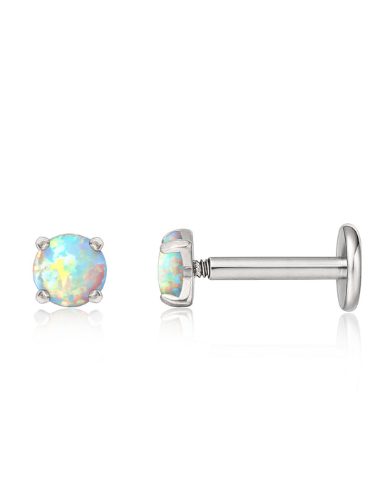limerencia 18g Titanium Internally Threaded Tragus Piercing Jewelry CZ Top Flat Back Piercing Nose Studs Earring, Helix, Cartilage, Labret, Monroe for Women or Men- Opal