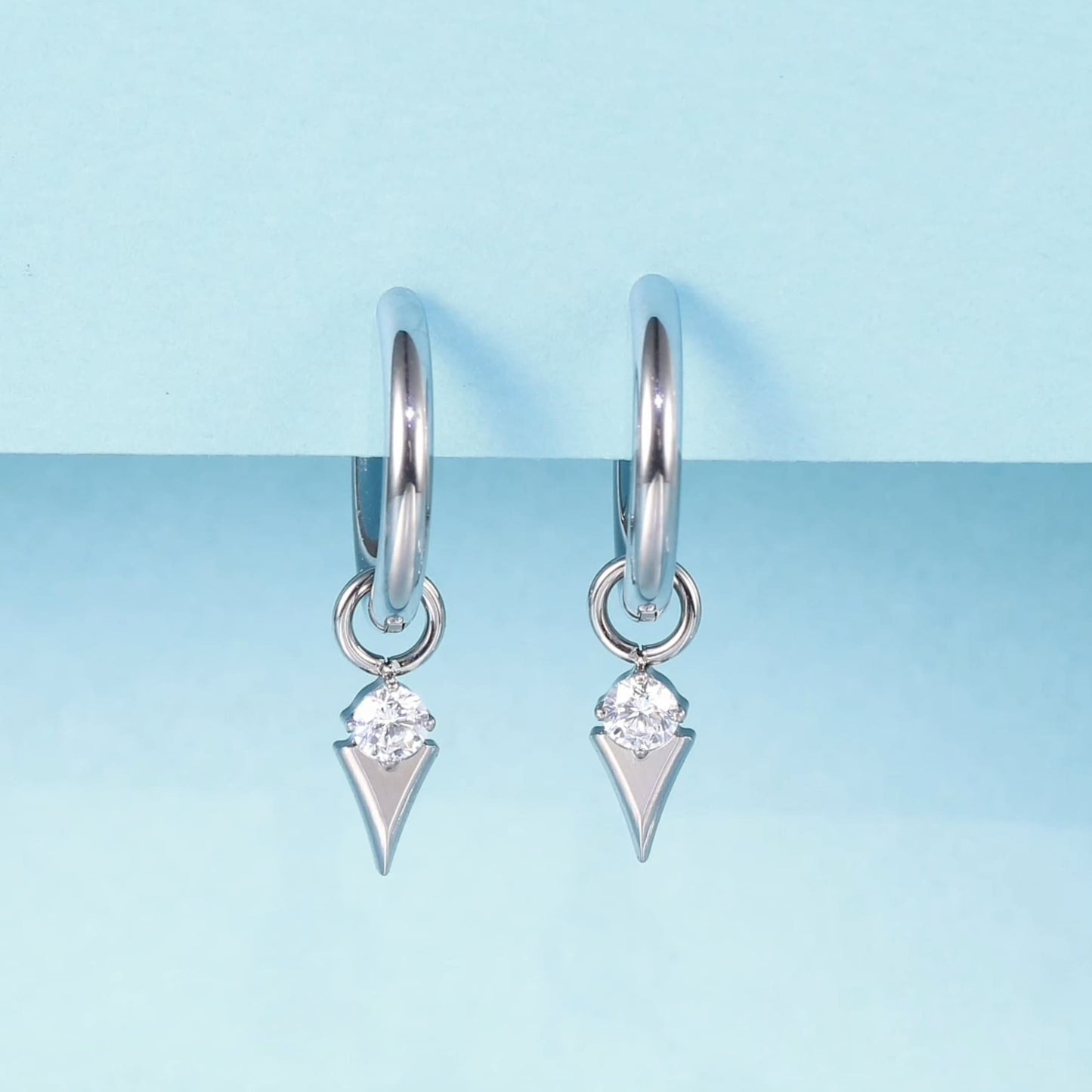 Limerencia Hypoallergenic Pure Titanium Post Lightweight Dangle Huggie Earrings for Women,Vertical Bar, Cross, Moon, Lightning,Dainty Earrings (Conical CZ)