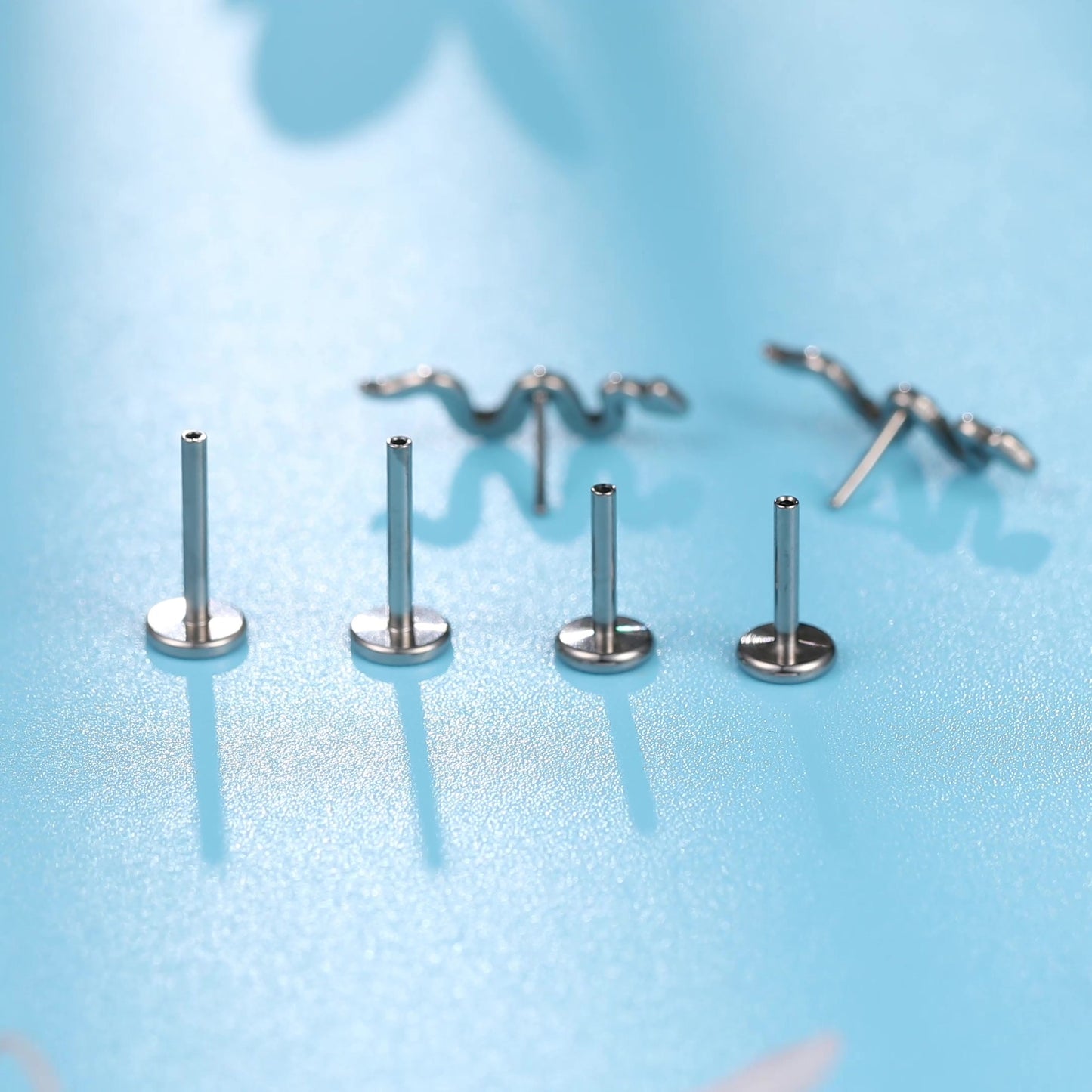 Limerencia G23 Hypoallergenic 18g Flat Back Stud Earrings | F136 Implant Grade Titanium Press Fit Threadless Push Pop in Cartilage Helix Labret Lip Monroe Tragus Piercing Studs- Snake