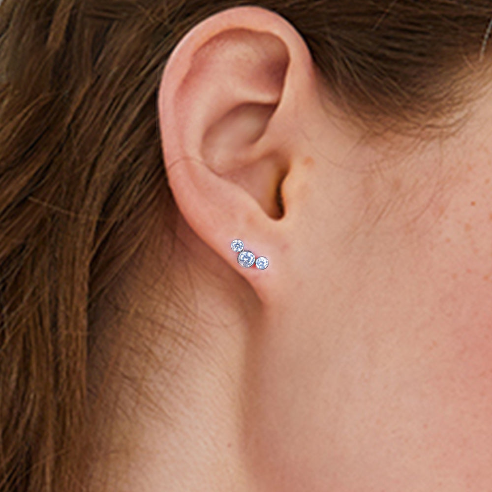 Limerencia G23 Hypoallergenic 18g Flat Back Stud Earrings | F136 Implant Grade Titanium Press Fit Threadless Push Pop in Cartilage Helix Labret Lip Monroe Tragus Piercing Studs- Three Crystal Cluster