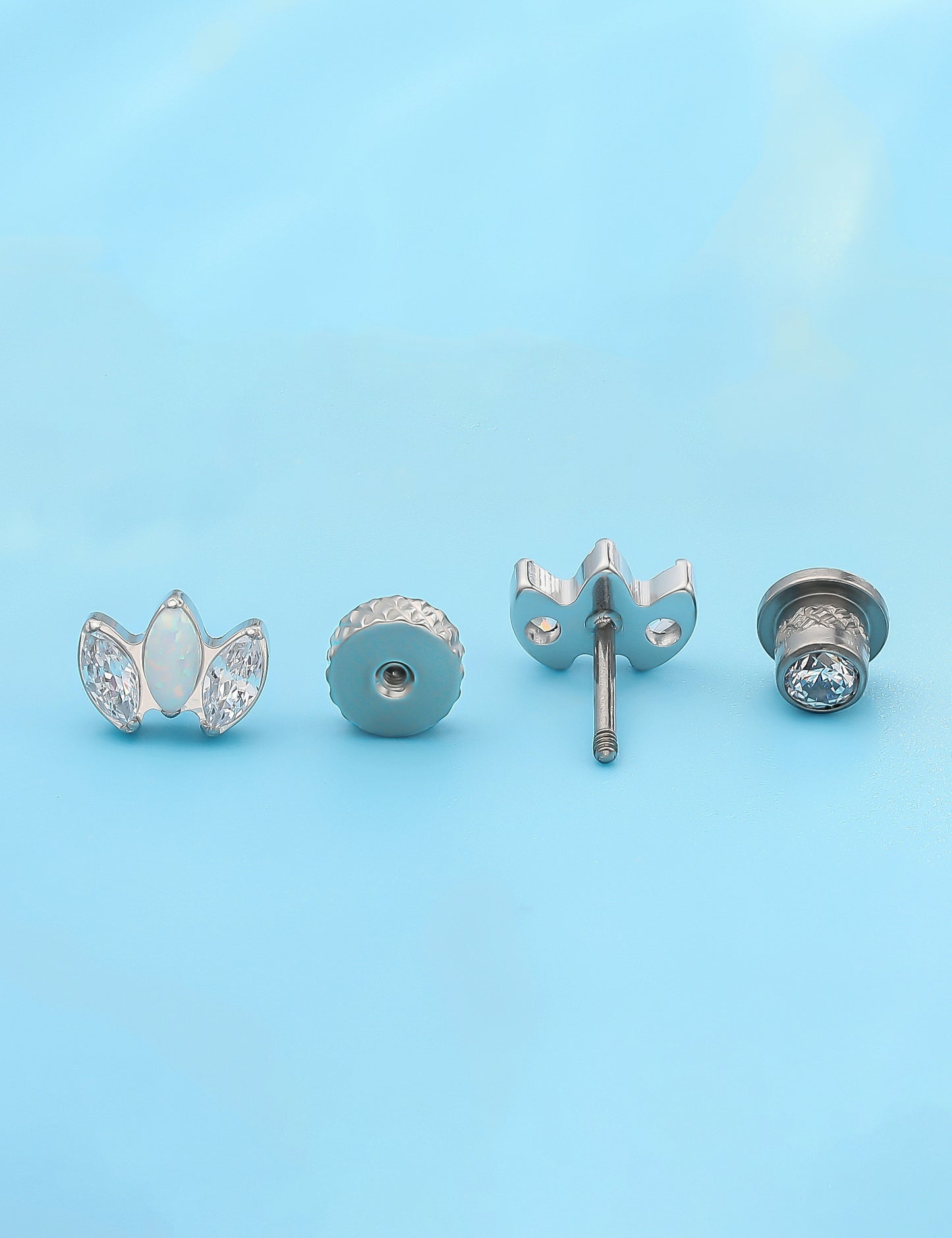 limerencia Hypoallergenic G23 Implant Grade Titanium Screw Back Earrings Tragus 20G Helix F136 Piercing Post for Girls' Sensitive Ears Cartilage- CZ + Opal Crown