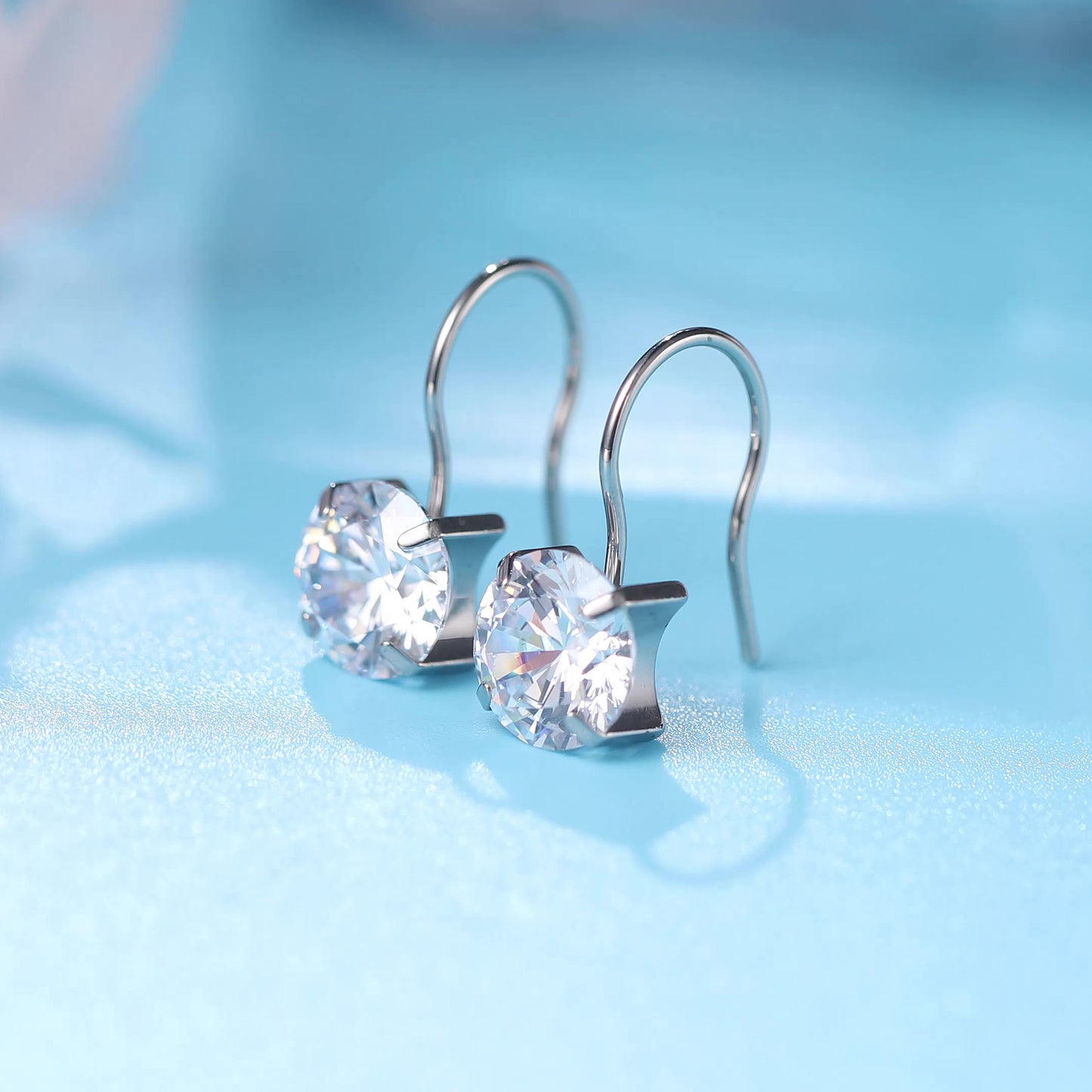 Limerencia Hypoallergenic Pure Titanium Cubic Zirconia Dangle Hoop Earrings,Lightweight Drop Earrings Round bright zirconia size 8mm (5/16inch) for Sensitive Ears Women Girls