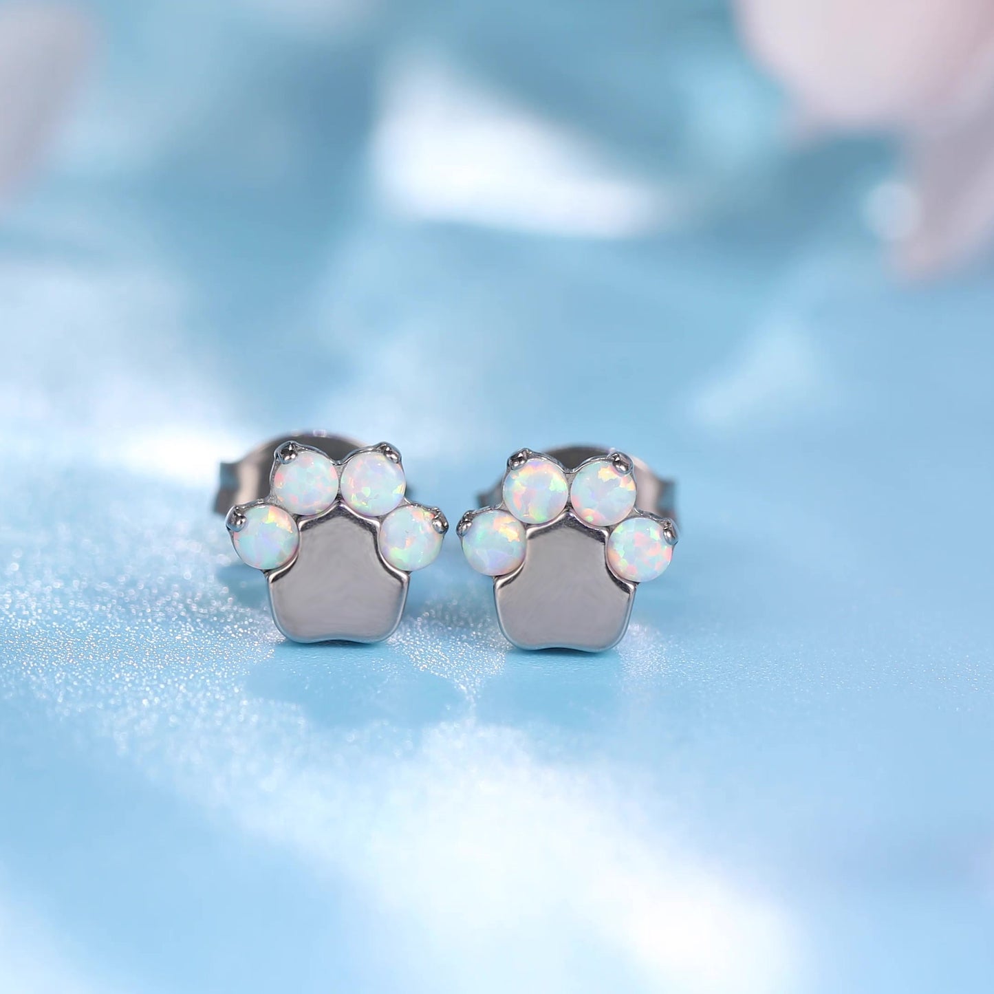 Limerencia G23 Pure Titanium Hypoallergenic Earrings | Cat Paws OPAL F136 Implant Grade Titanium Jewelry for Sensitive Ears