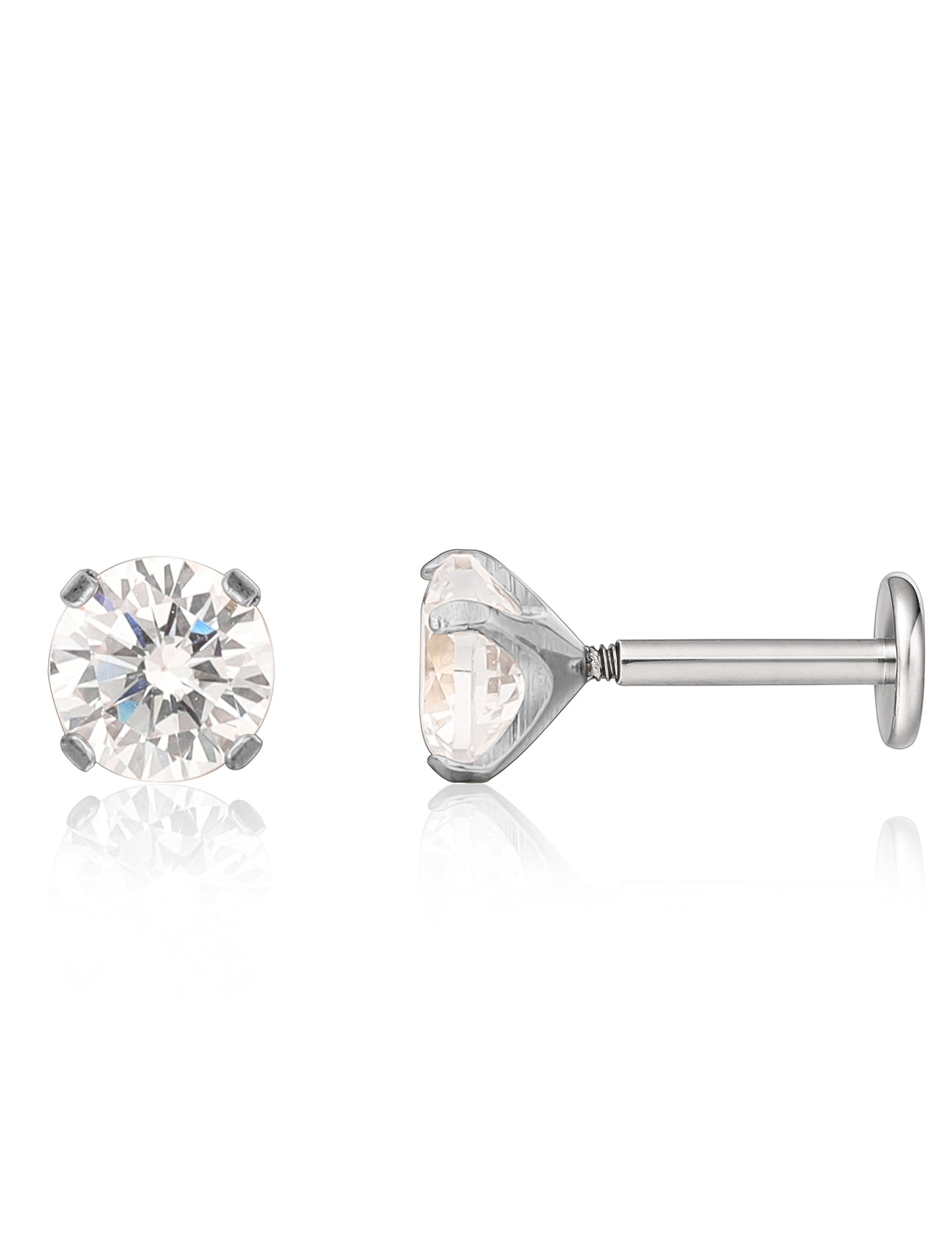 limerencia Titanium Hypoallergenic Piercing Jewelry - 18G 6mm 8mm 10mm For Tragus,Helix,Conch,Cartilage,Nose,Lip,F136 Implant Grade Flat Back Internally Threaded Stud Earrings (White CZ 2mm)