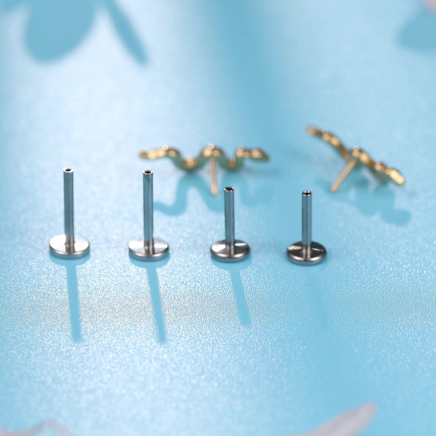 Limerencia G23 Hypoallergenic 18g Flat Back Stud Earrings | F136 Implant Grade Titanium Press Fit Threadless Push Pop in Cartilage Helix Labret Lip Monroe Tragus Piercing Studs- Snake
