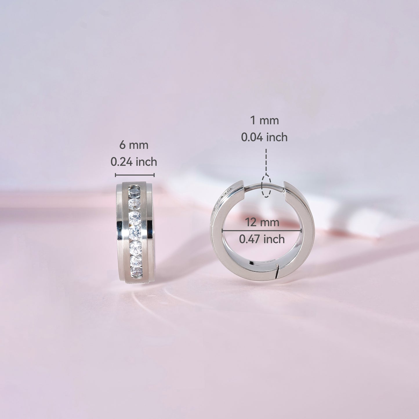 Limerencia G23 Pure Titanium Hypoallergenic Chunky Wide Hoop Earrings,Thick Lightweight Huggies Pave 5A grade CZ Sparkly for Sensitive Ears-6mm Flat Wire Clear CZ Huggie