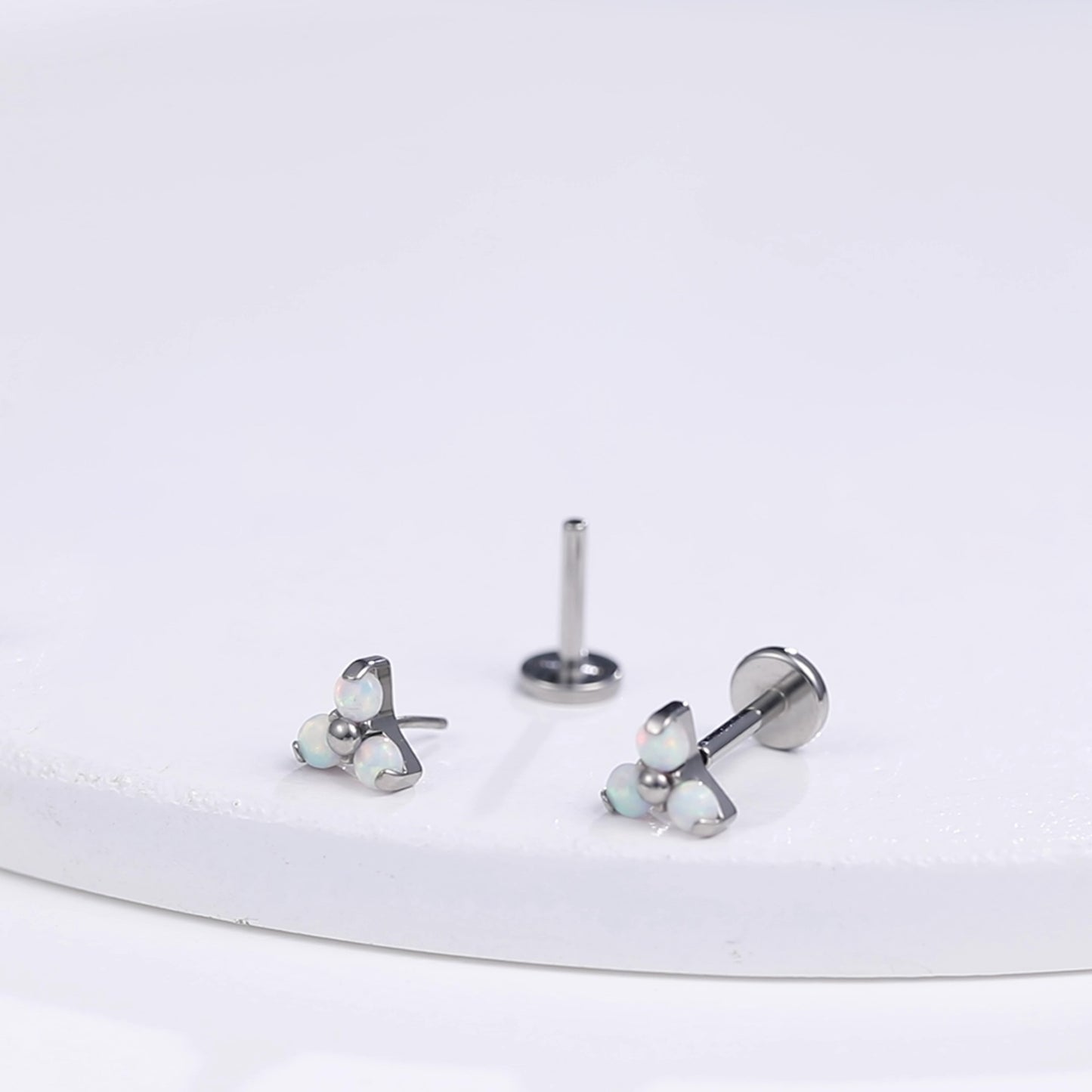 limerencia G23 Hypoallergenic 18g Flat Back Stud Earrings | F136 Implant Grade Titanium Press Fit Threadless Push Pop in Cartilage Helix Labret Lip Monroe Tragus Piercing Studs- Trinity Opal