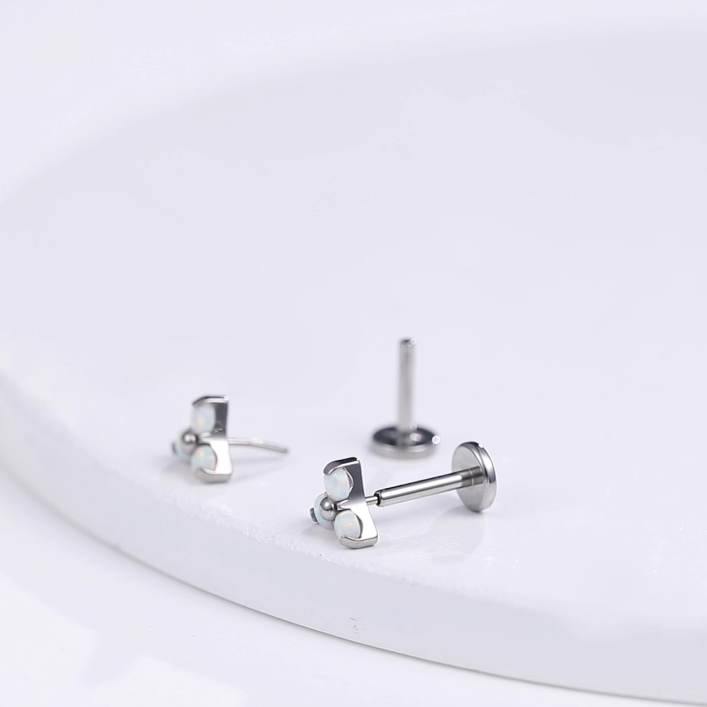 limerencia G23 Hypoallergenic 18g Flat Back Stud Earrings | F136 Implant Grade Titanium Press Fit Threadless Push Pop in Cartilage Helix Labret Lip Monroe Tragus Piercing Studs- Trinity Opal