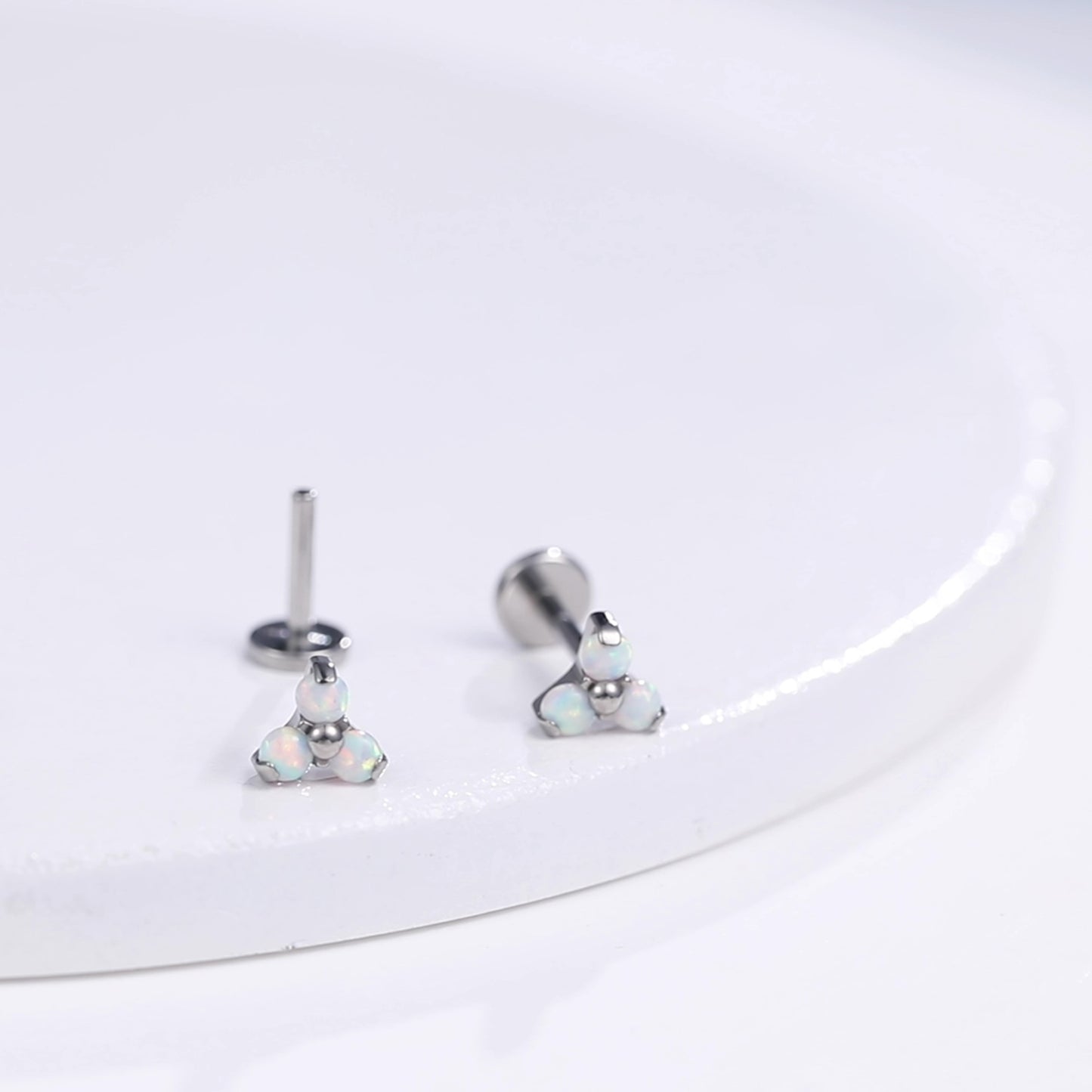 limerencia G23 Hypoallergenic 18g Flat Back Stud Earrings | F136 Implant Grade Titanium Press Fit Threadless Push Pop in Cartilage Helix Labret Lip Monroe Tragus Piercing Studs- Trinity Opal