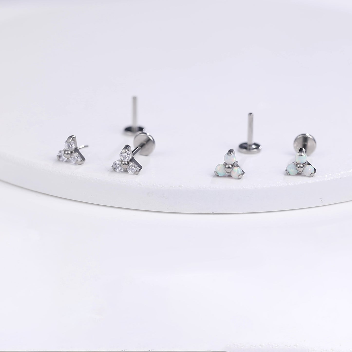 limerencia G23 Hypoallergenic 18g Flat Back Stud Earrings | F136 Implant Grade Titanium Press Fit Threadless Push Pop in Cartilage Helix Labret Lip Monroe Tragus Piercing Studs- Trinity CZ