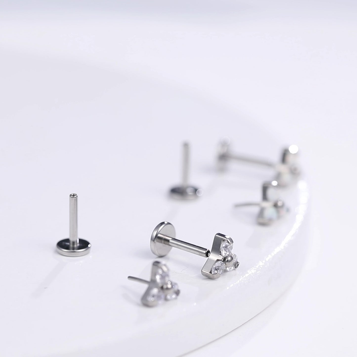 limerencia G23 Hypoallergenic 18g Flat Back Stud Earrings | F136 Implant Grade Titanium Press Fit Threadless Push Pop in Cartilage Helix Labret Lip Monroe Tragus Piercing Studs- Trinity CZ
