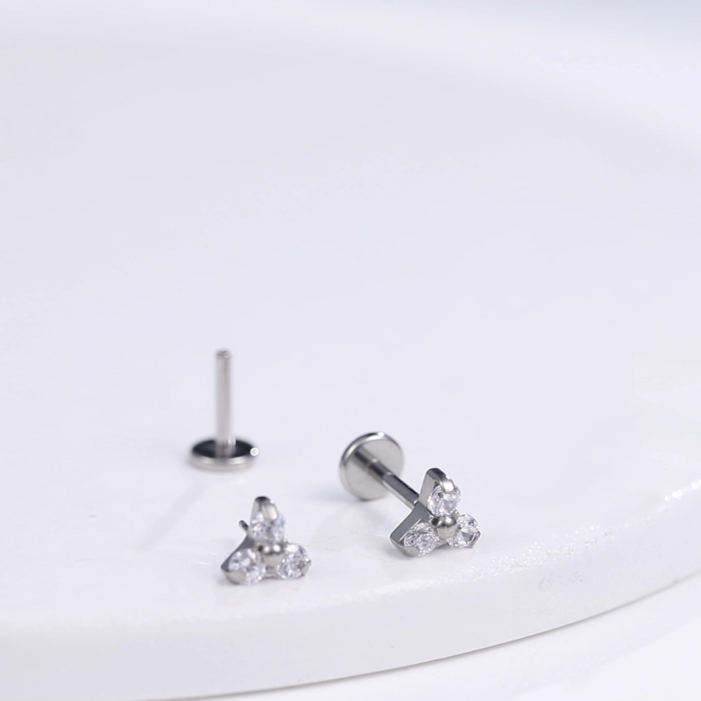 limerencia G23 Hypoallergenic 18g Flat Back Stud Earrings | F136 Implant Grade Titanium Press Fit Threadless Push Pop in Cartilage Helix Labret Lip Monroe Tragus Piercing Studs- Trinity CZ