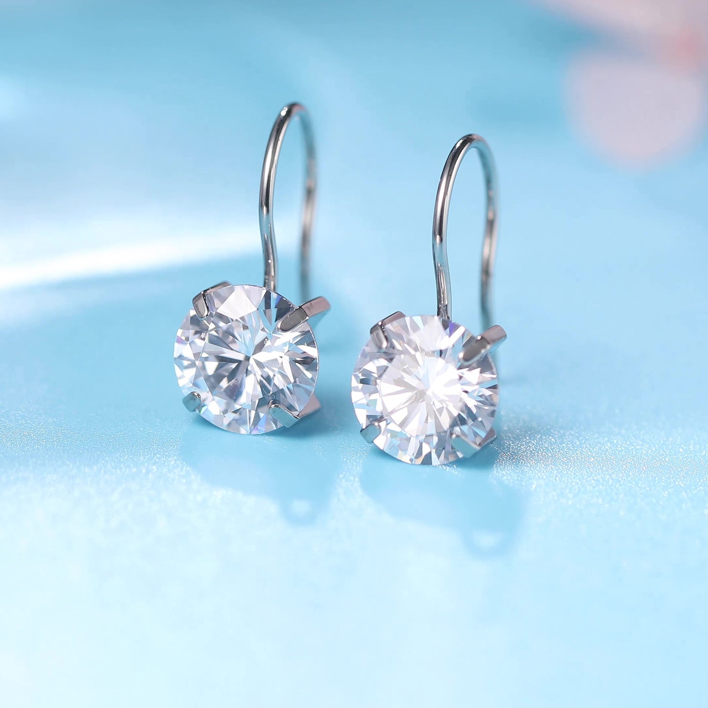 Limerencia Hypoallergenic Pure Titanium Cubic Zirconia Dangle Hoop Earrings,Lightweight Drop Earrings Round bright zirconia size 8mm (5/16inch) for Sensitive Ears Women Girls