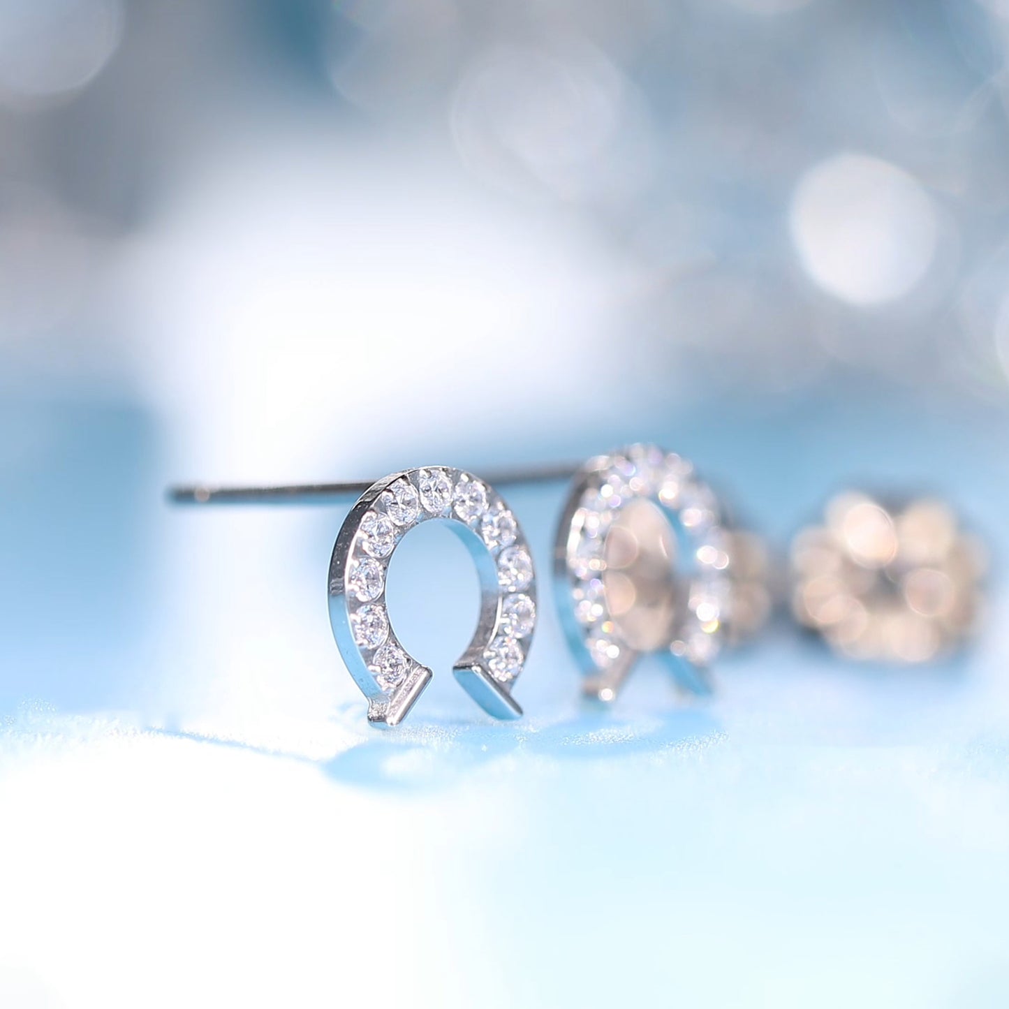 Limerencia F136 Pure Titanium Hypoallergenic Implant Grade Studs, G23 Small Dainty Cubic Zirconia Earrings for Women's Sensitive Ears(horseshoe)