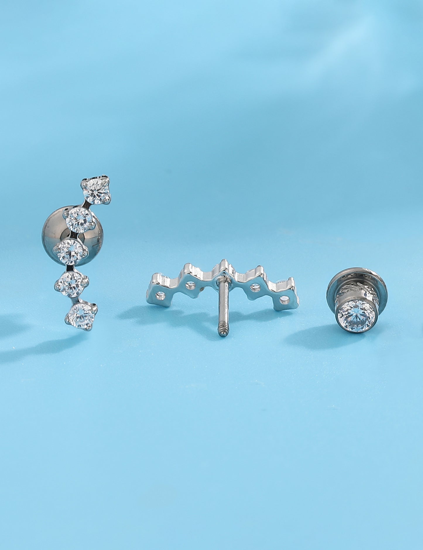 limerencia Hypoallergenic G23 Implant Grade Titanium Screw Back Earrings Tragus 20G Helix F136 Piercing Post for Girls' Sensitive Ears Cartilage- Five Prong Cluster