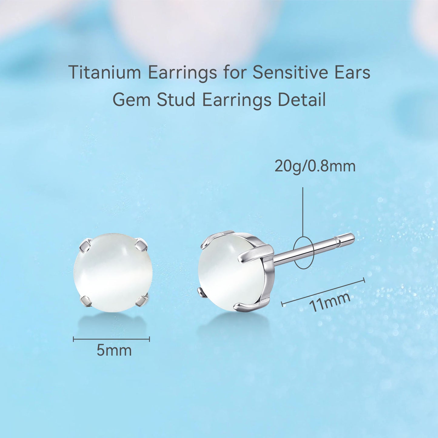Limerencia Pure Titanium Hypoallergenic Earrings,Opal/Moonstone/Cat's Eye/Blue Turquoise Stud Earrings, Implant Grade|Delicate Jewelry For Sensitive Ears (5mm, Cat's Eye)