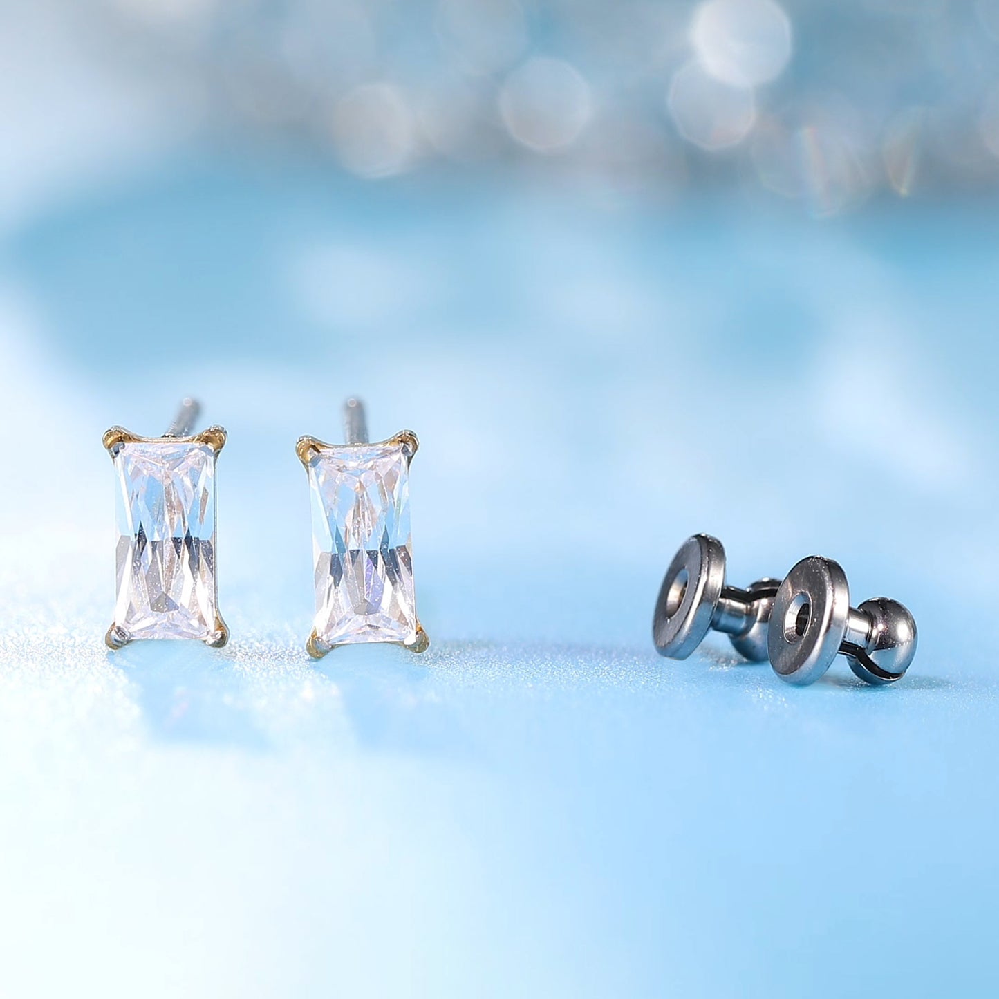 Limerencia F136 Pure Titanium Hypoallergenic Implant Grade Studs, G23 Small Dainty Cubic Zirconia Earrings for Women's Sensitive Ears(rectangle)