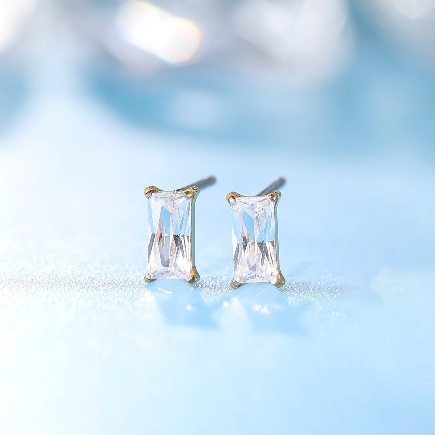 Limerencia F136 Pure Titanium Hypoallergenic Implant Grade Studs, G23 Small Dainty Cubic Zirconia Earrings for Women's Sensitive Ears(rectangle)