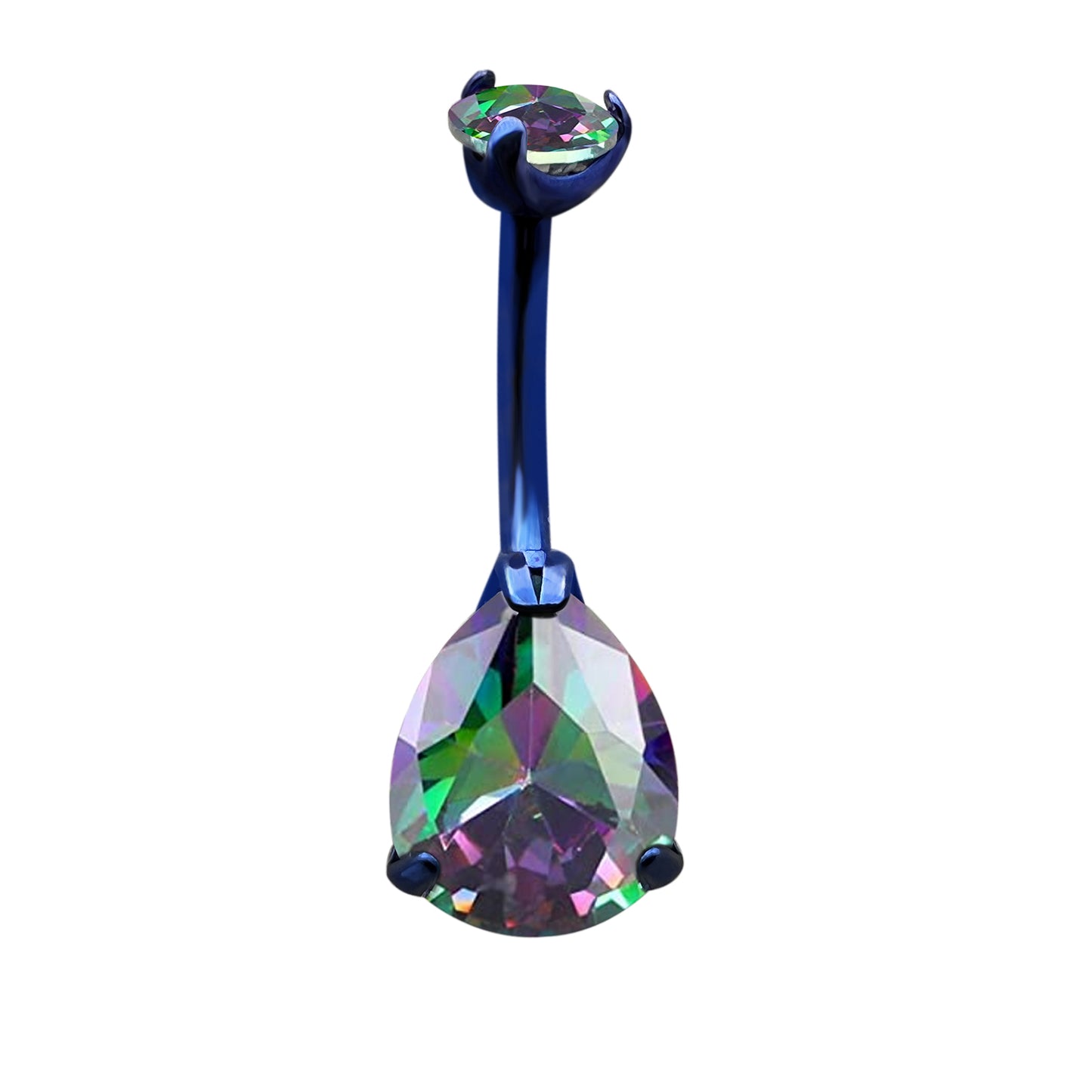 limerencia G23 Titanium Belly Button Rings hypoallergenic medical implant grade 14G Teardrop CZ Belly Navel Rings Piercing Belly Bars(Water drop belly button ring) (Black + Colorful)