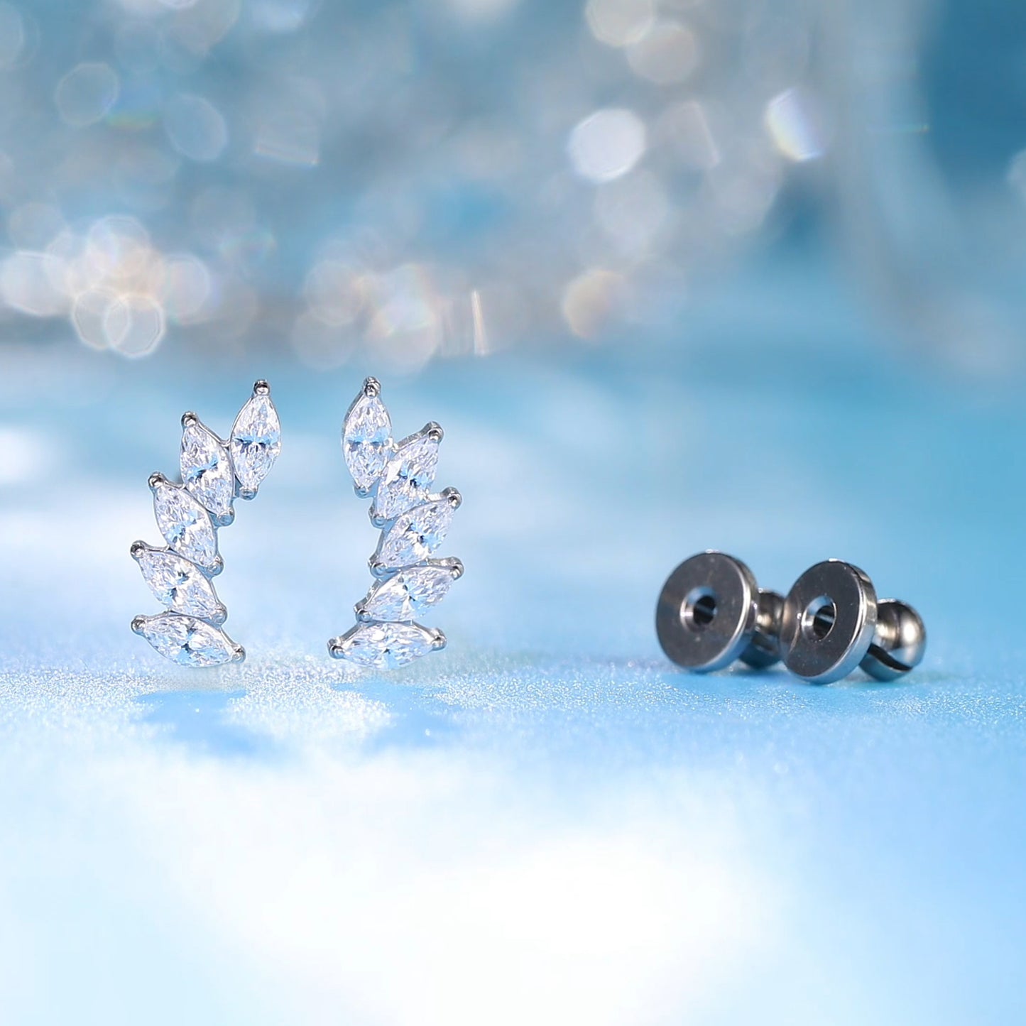 Limerencia F136 Pure Titanium Hypoallergenic Implant Grade Studs, G23 Small Dainty Cubic Zirconia Earrings for Women's Sensitive Ears(Climber Crawler)