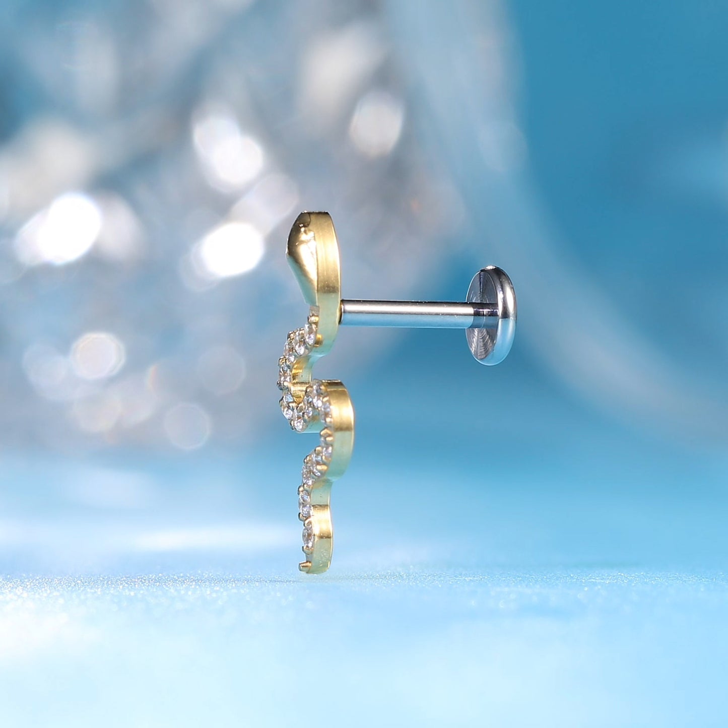 limerencia G23 Hypoallergenic 18g Flat Back Stud Earrings | F136 Implant Grade Titanium Press Fit Threadless Push Pop in Cartilage Helix Labret Lip Monroe Tragus Piercing Studs- Snake CZ
