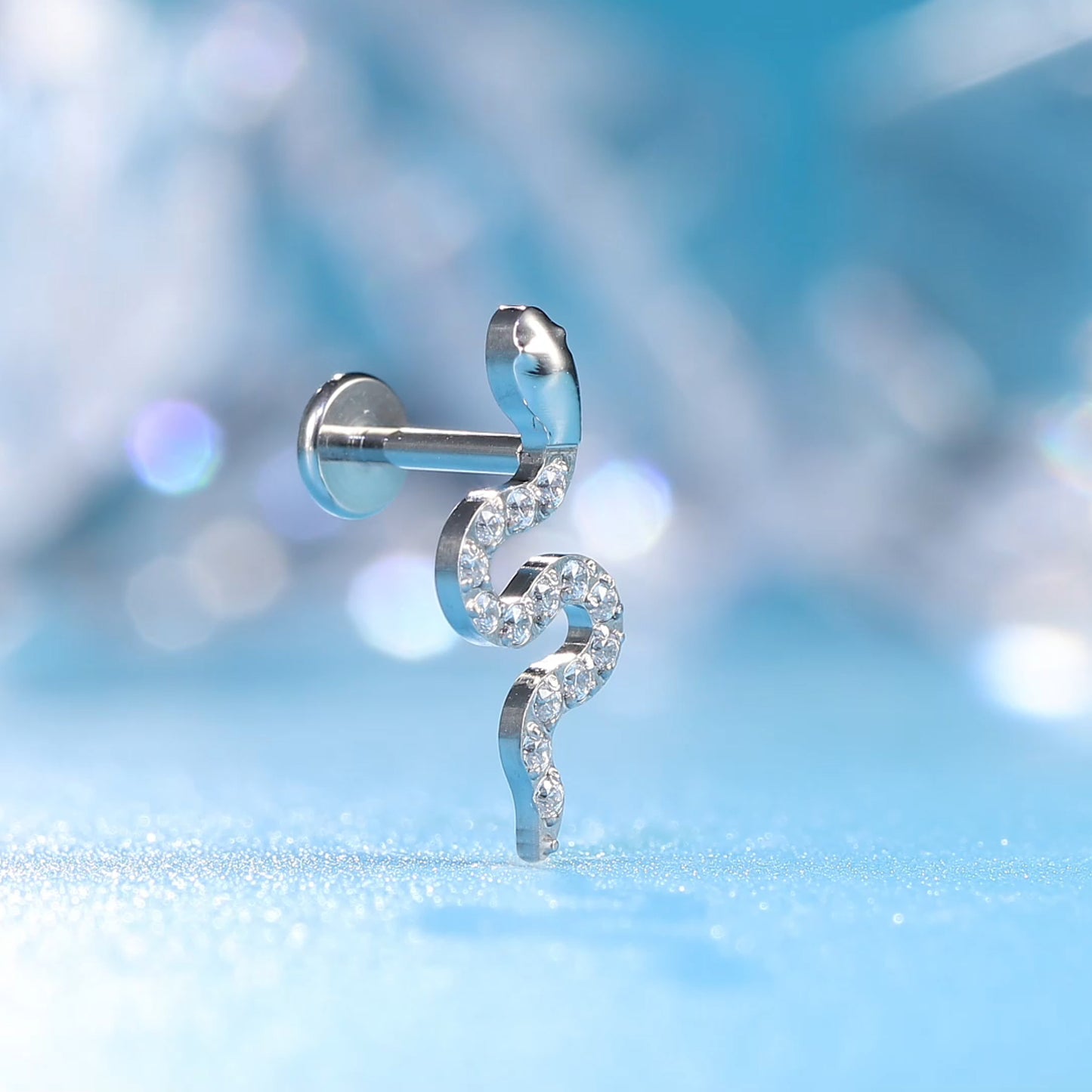 limerencia G23 Hypoallergenic 18g Flat Back Stud Earrings | F136 Implant Grade Titanium Press Fit Threadless Push Pop in Cartilage Helix Labret Lip Monroe Tragus Piercing Studs- Snake CZ