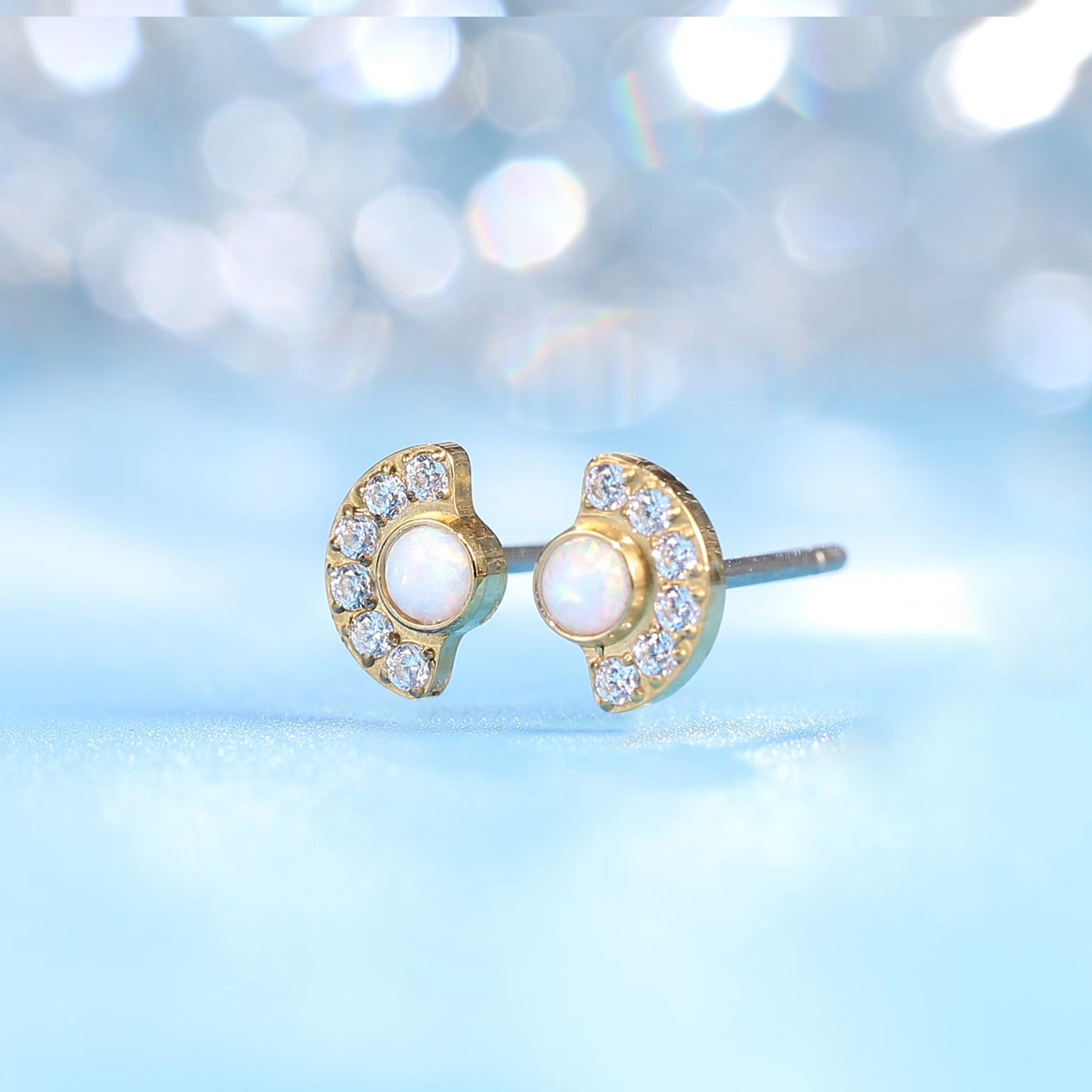 Limerencia F136 Pure Titanium Hypoallergenic Implant Grade Studs, G23 Small Dainty Cubic Zirconia Earrings for Women's Sensitive Ears(sun moon)