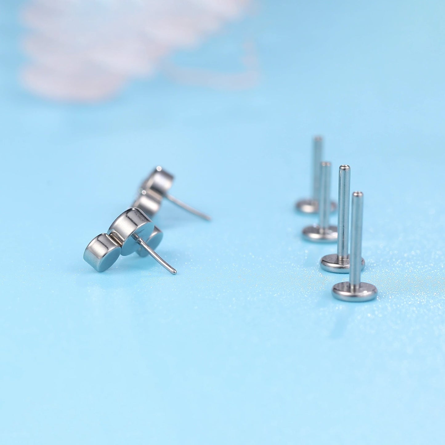 Threadless Earring Stud,18g Flat Back Nose Stud, F136 Implant Grade Titanium Pressfit ,Push In Nose Rings,Hypoallergenic Nose Piercing Lip Tragus Studs Earrings