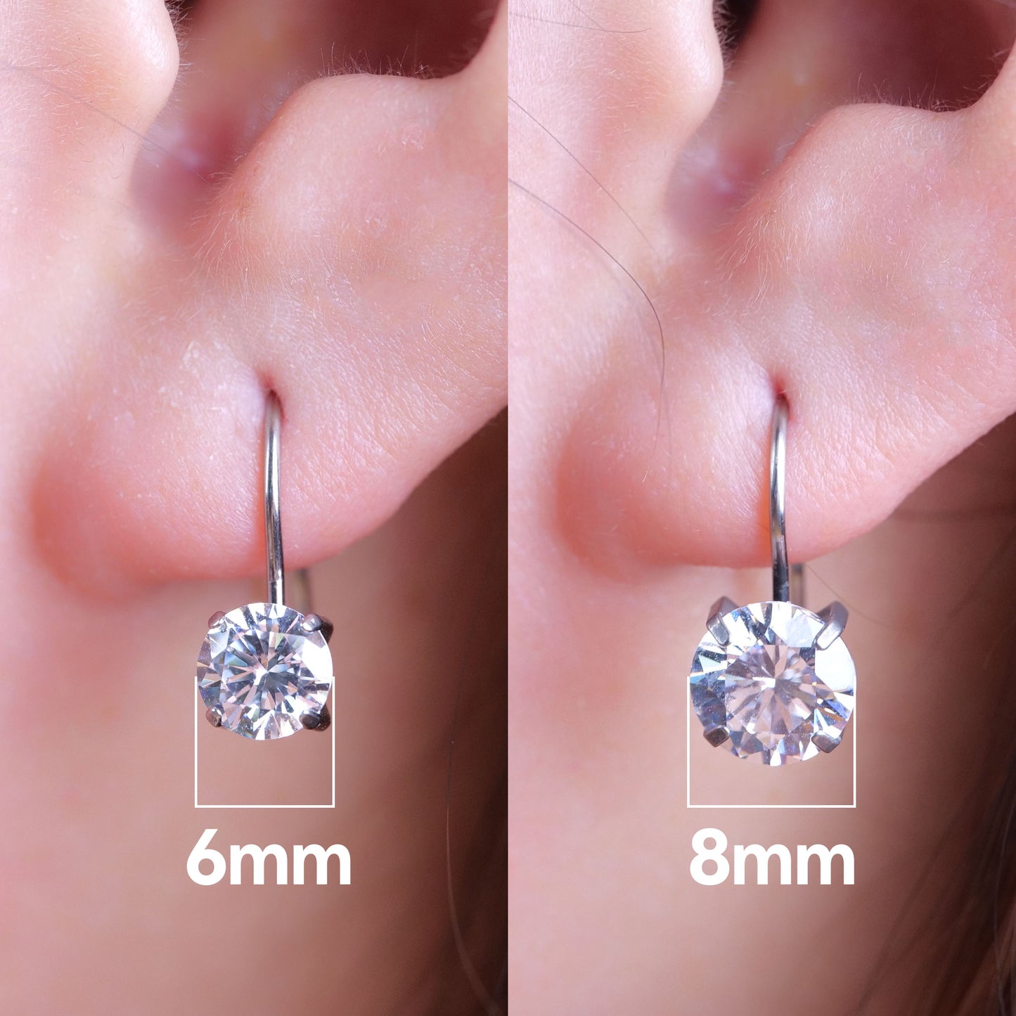 Limerencia Hypoallergenic Pure Titanium Cubic Zirconia Dangle Hoop Earrings,Lightweight Drop Earrings Round bright zirconia size 8mm (5/16inch) for Sensitive Ears Women Girls