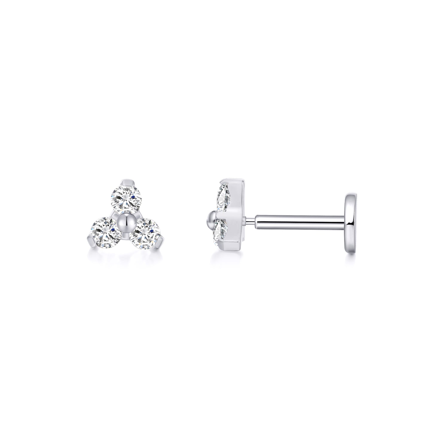 limerencia G23 Hypoallergenic 18g Flat Back Stud Earrings | F136 Implant Grade Titanium Press Fit Threadless Push Pop in Cartilage Helix Labret Lip Monroe Tragus Piercing Studs- Trinity CZ