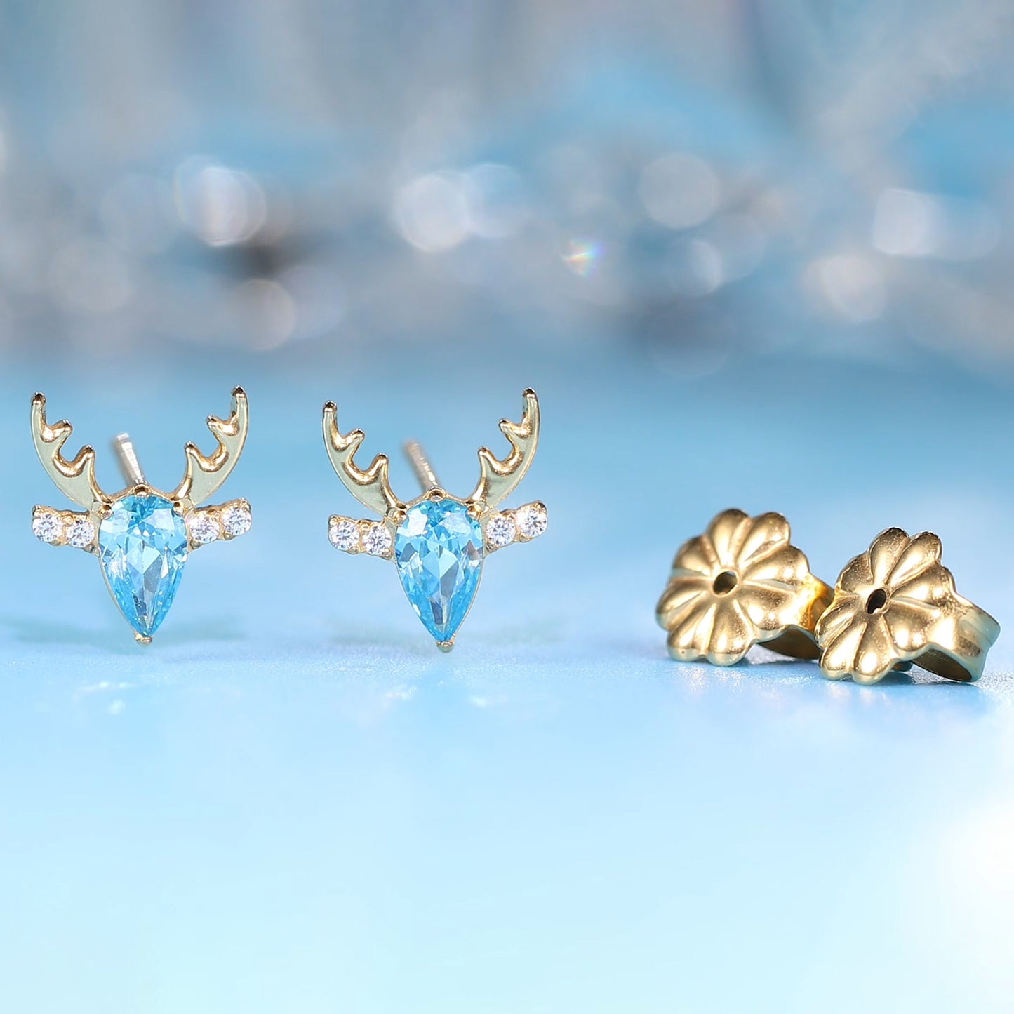 Limerencia F136 Pure Titanium Hypoallergenic Implant Grade Studs, G23 Small Dainty Cubic Zirconia Earrings for Women's Sensitive Ears(deer)