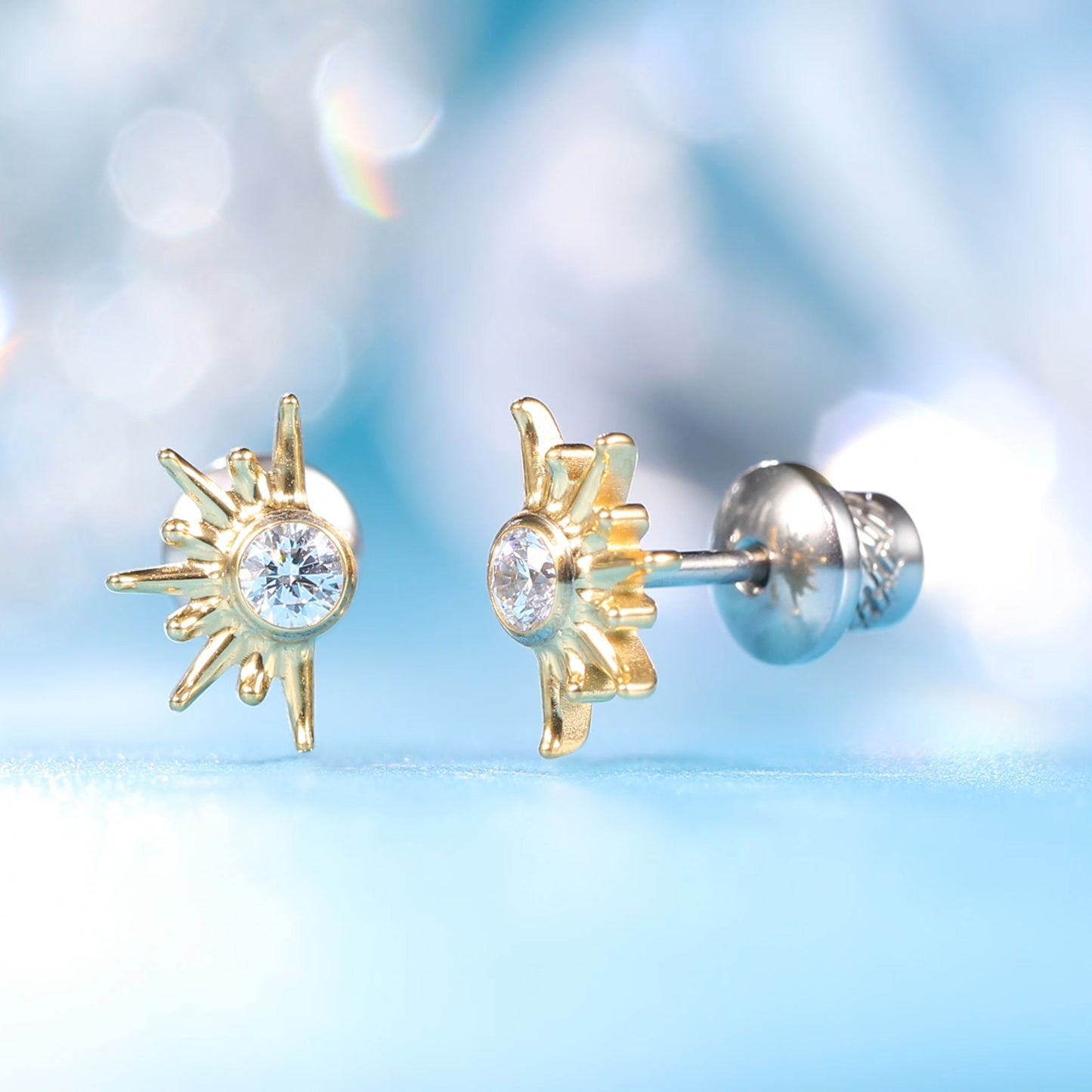 Limerencia Hypoallergenic G23 Implant Grade Titanium Screw Back Earrings Tragus 20G Helix F136 Piercing Post for Sensitive Ears Cartilage(sun)