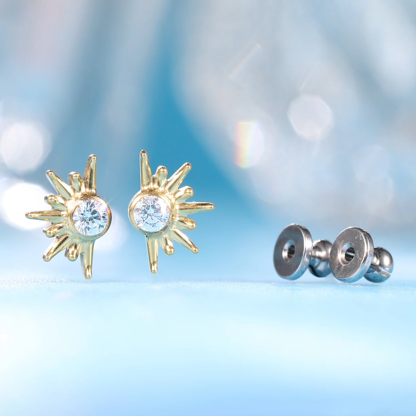 Limerencia F136 Pure Titanium Hypoallergenic Implant Grade Studs, G23 Small Dainty Cubic Zirconia Earrings for Women's Sensitive Ears(sun)