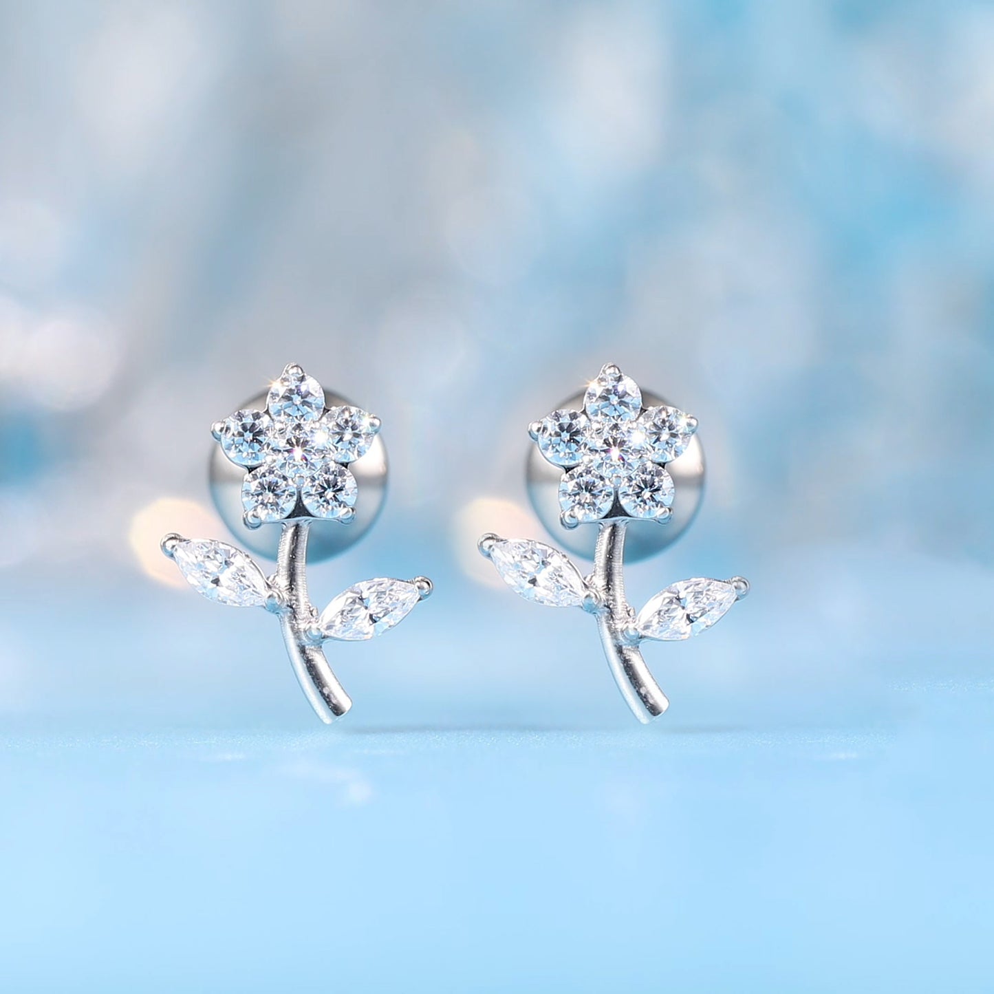 Limerencia Hypoallergenic G23 Implant Grade Titanium Screw Back Earrings Tragus 20G Helix F136 Piercing Post for Sensitive Ears Cartilage(flower)