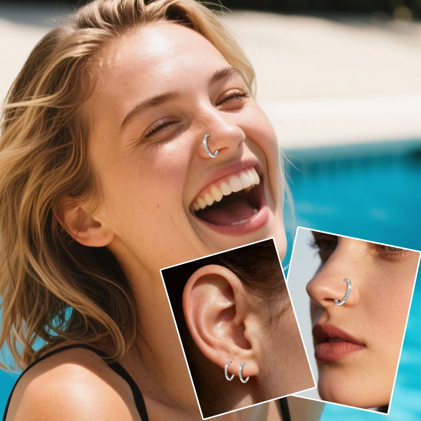 Aro nasal de titanio G23 Limerencia, aro nasal con circonita 8 mm / 10 mm | Arete de cartílago, anillo de septo, piercing para tragus, concha, hélice, daith y labio, joyería para mujer y hombre